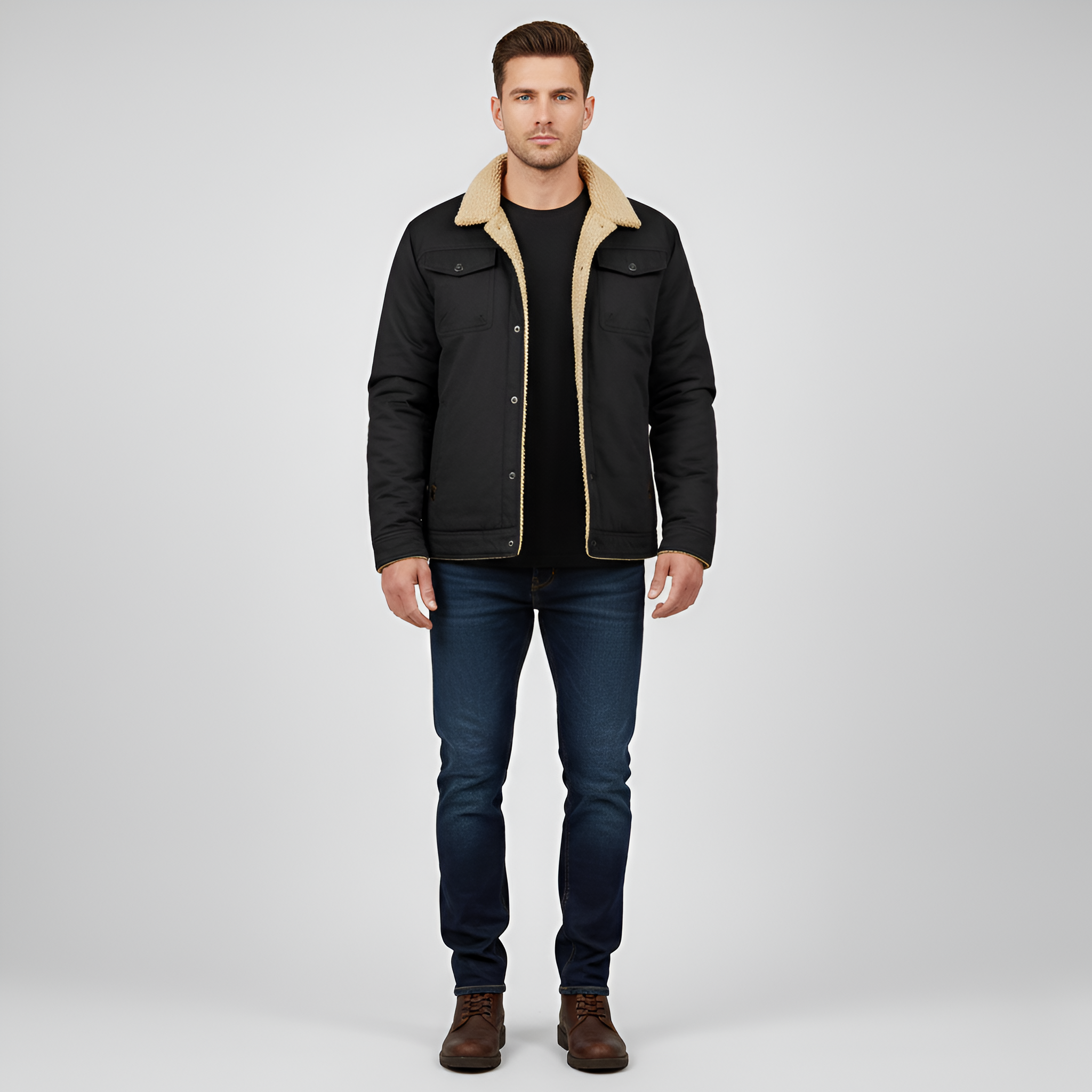 Valerios Fashion Men's Winter Jacket Lined with Plush Windproof Material