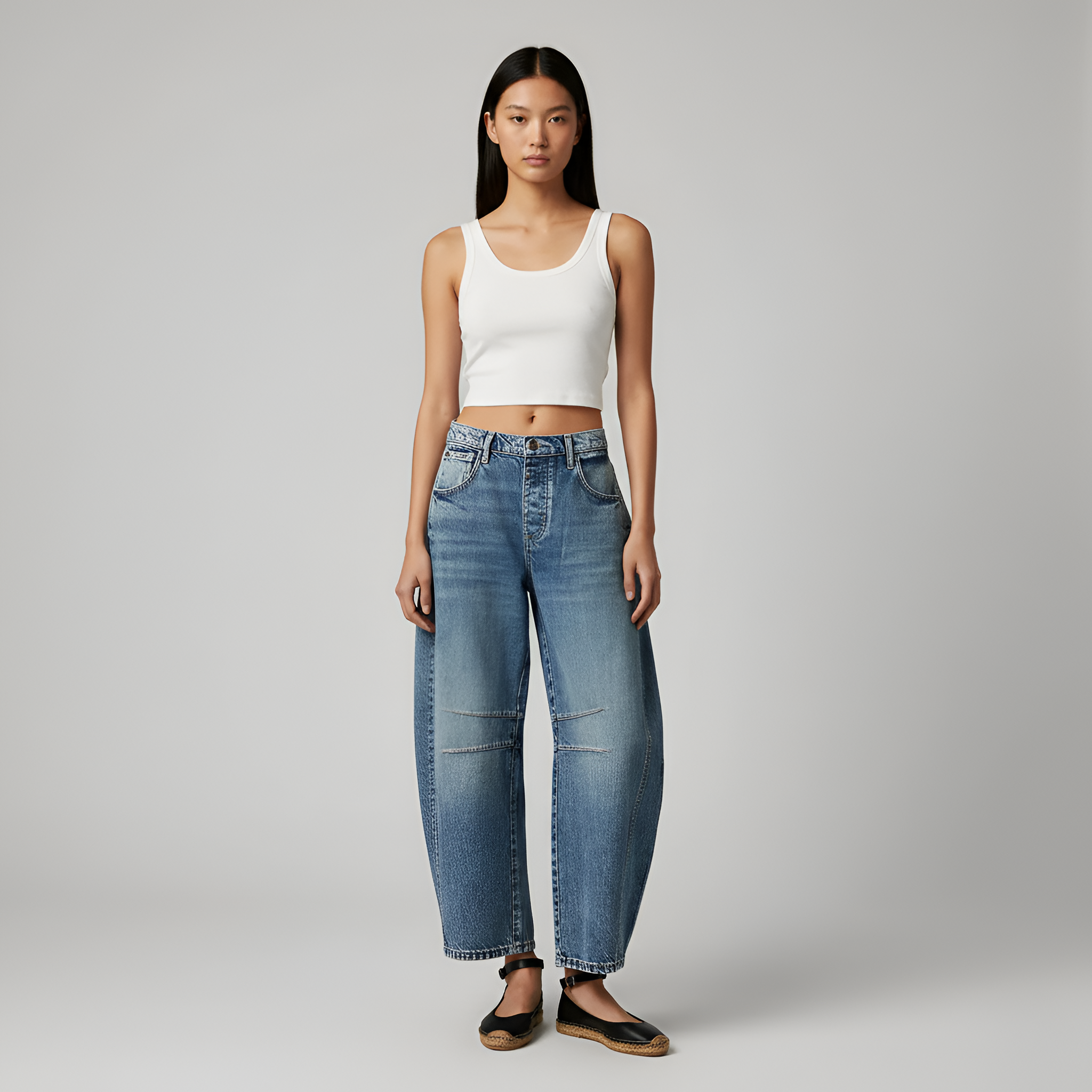 Valerios Fashion damskie jeansy z szerokimi nogawkami z bawełnianego denimu z wysokim stanem