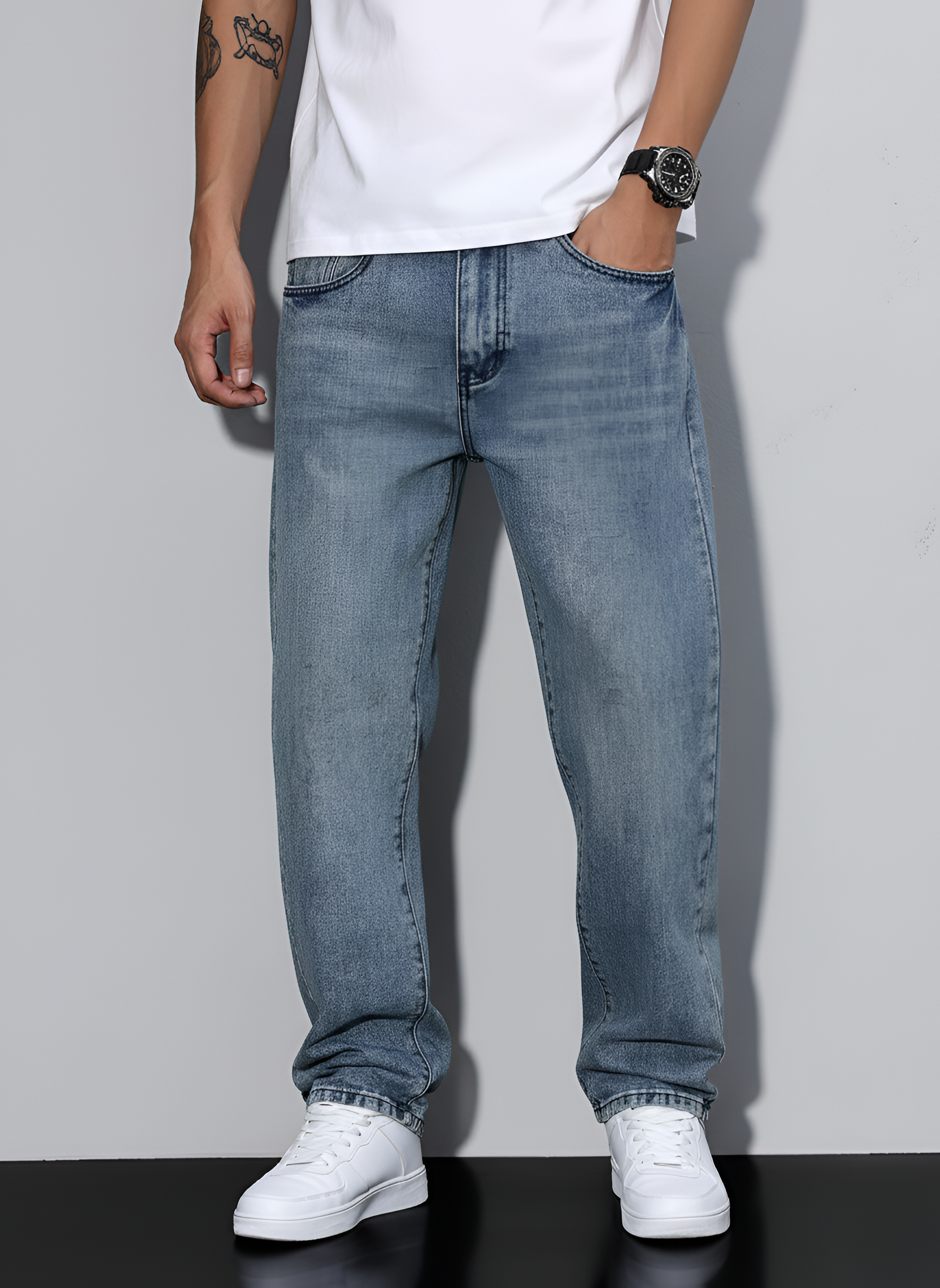 Valerios mode jeans til mænd casual i bomuldsdenim med almindelig pasform