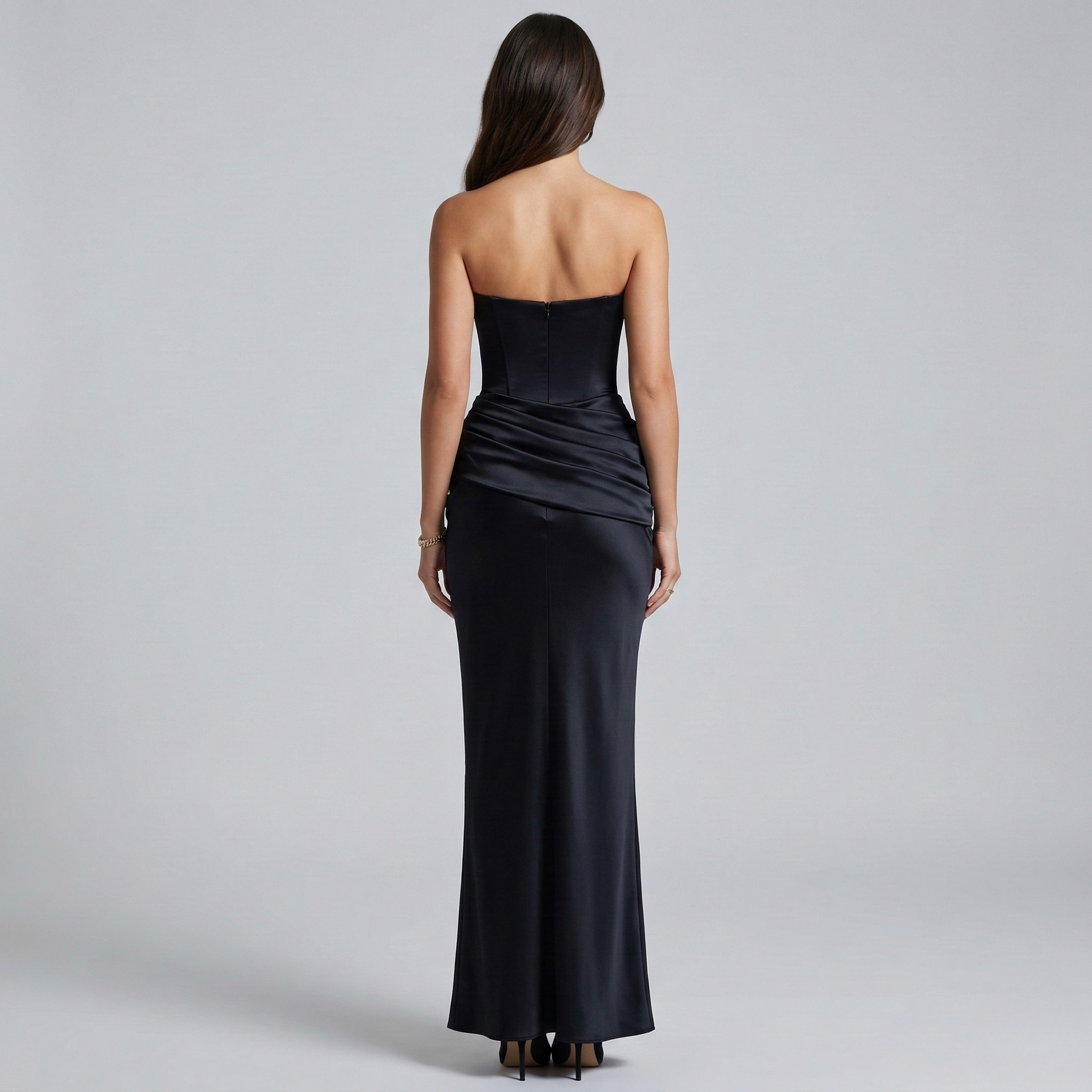 Vestido longo de mulher elegante sem alças, vestido de noite justo estilo sereia