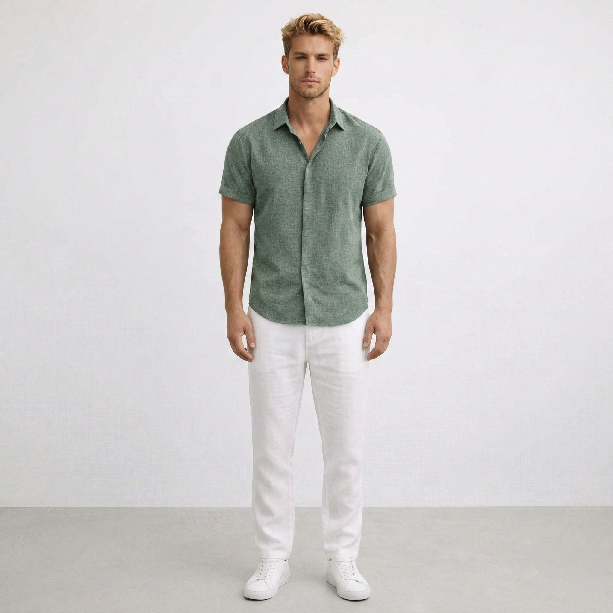 Camicia Uomo in Lino Manica Corta Slim Fit Estiva Casual Elegante