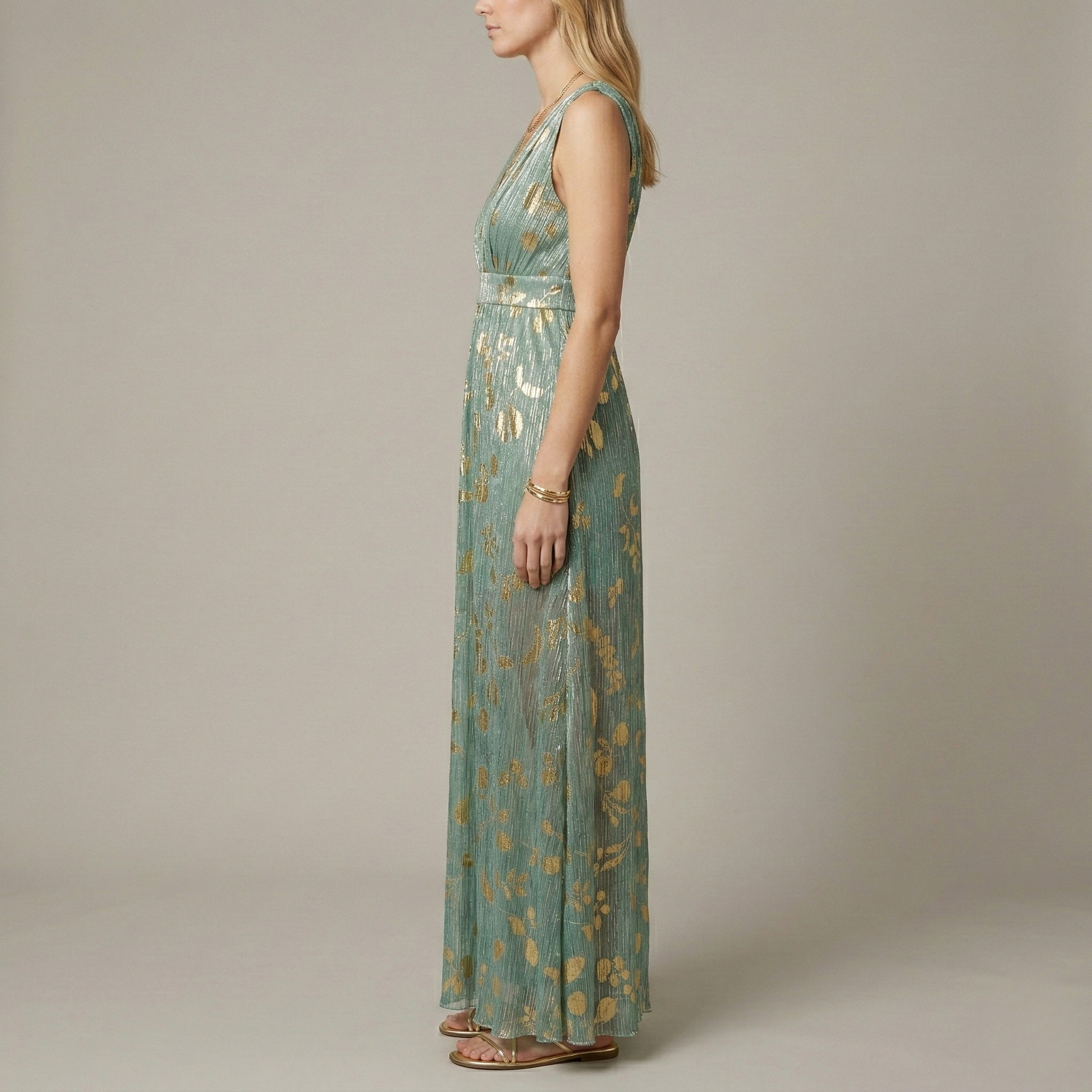 Abito Lungo Donna Scollo a V Senza Maniche Vestito Elegante da Cerimonia