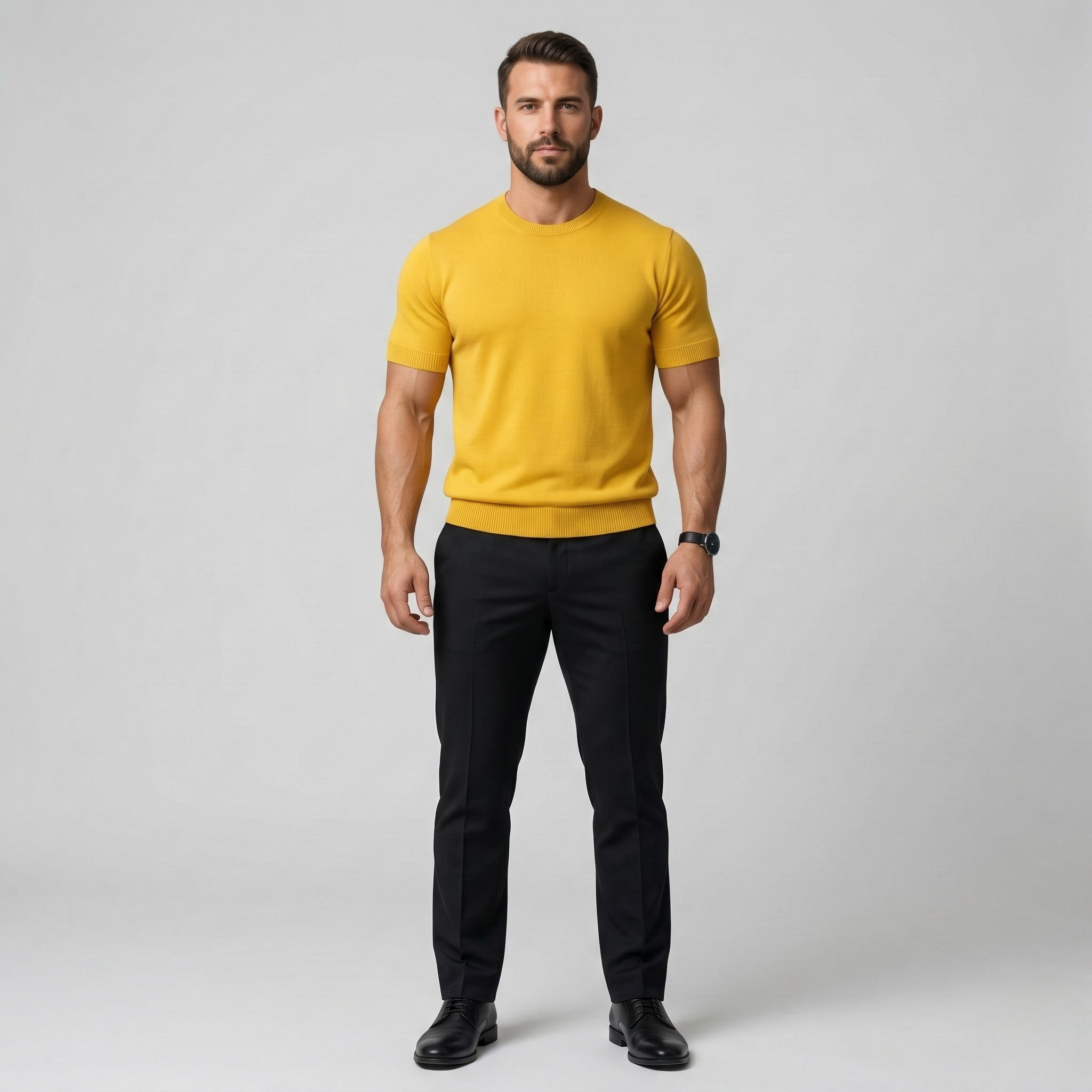Tricou bărbați din bumbac cu mâneci scurte, guler rotund, pulover ușor casual, croială slim
