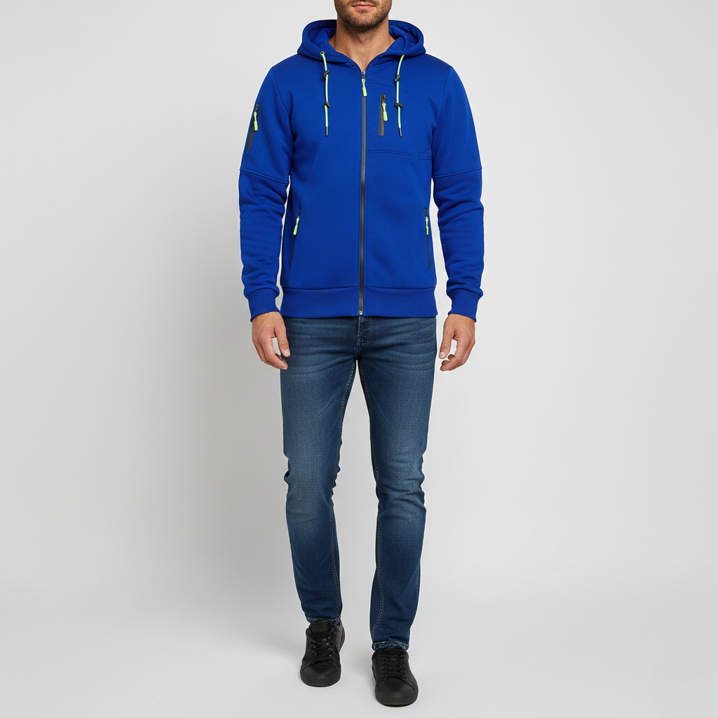 Sweatshirt com capuz masculina com fecho de correr em algodão felpado