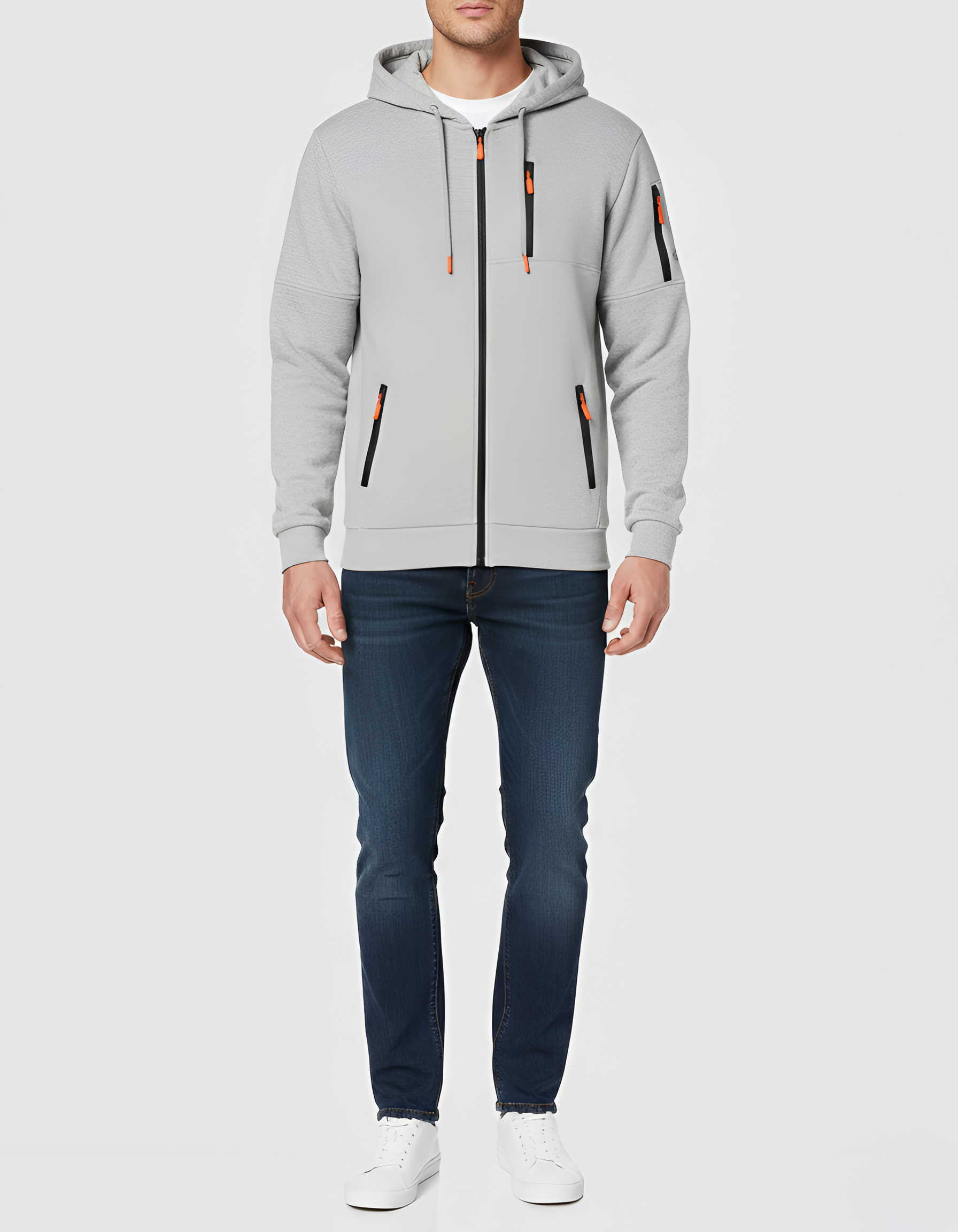 Sweatshirt com capuz masculina com fecho de correr em algodão felpado