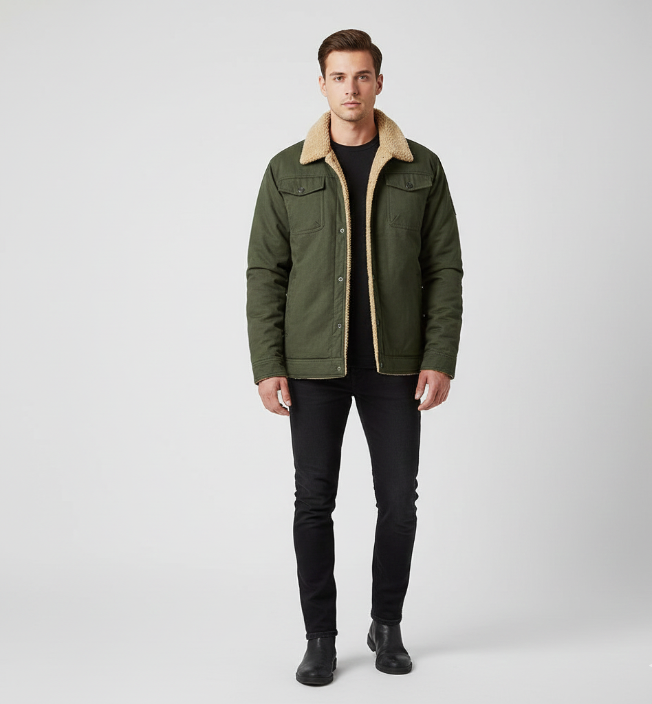 Valerios Fashion men's winter padded jacket with casual teddy collar