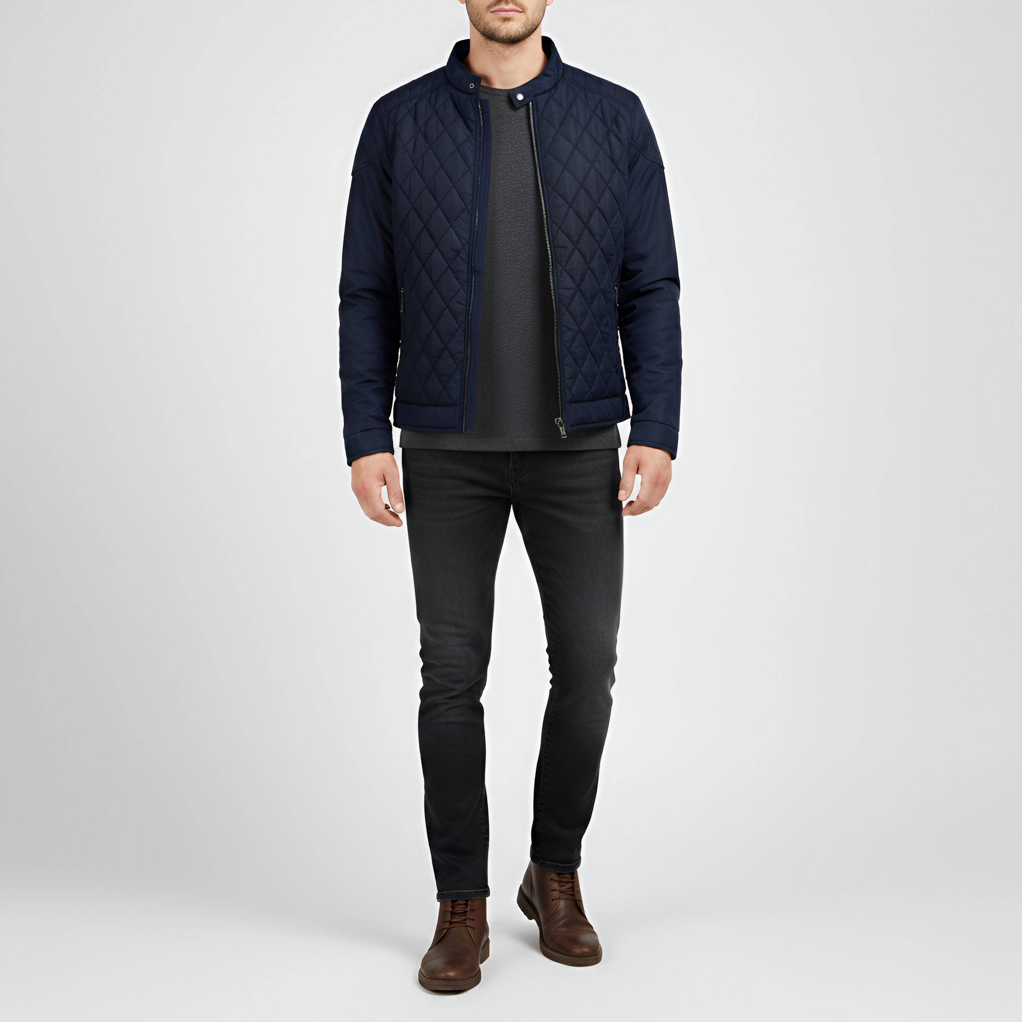 Valerios Fashion Casaco Homem Matelassado com Fecho de Eclair e Gola Alta Casual Inverno