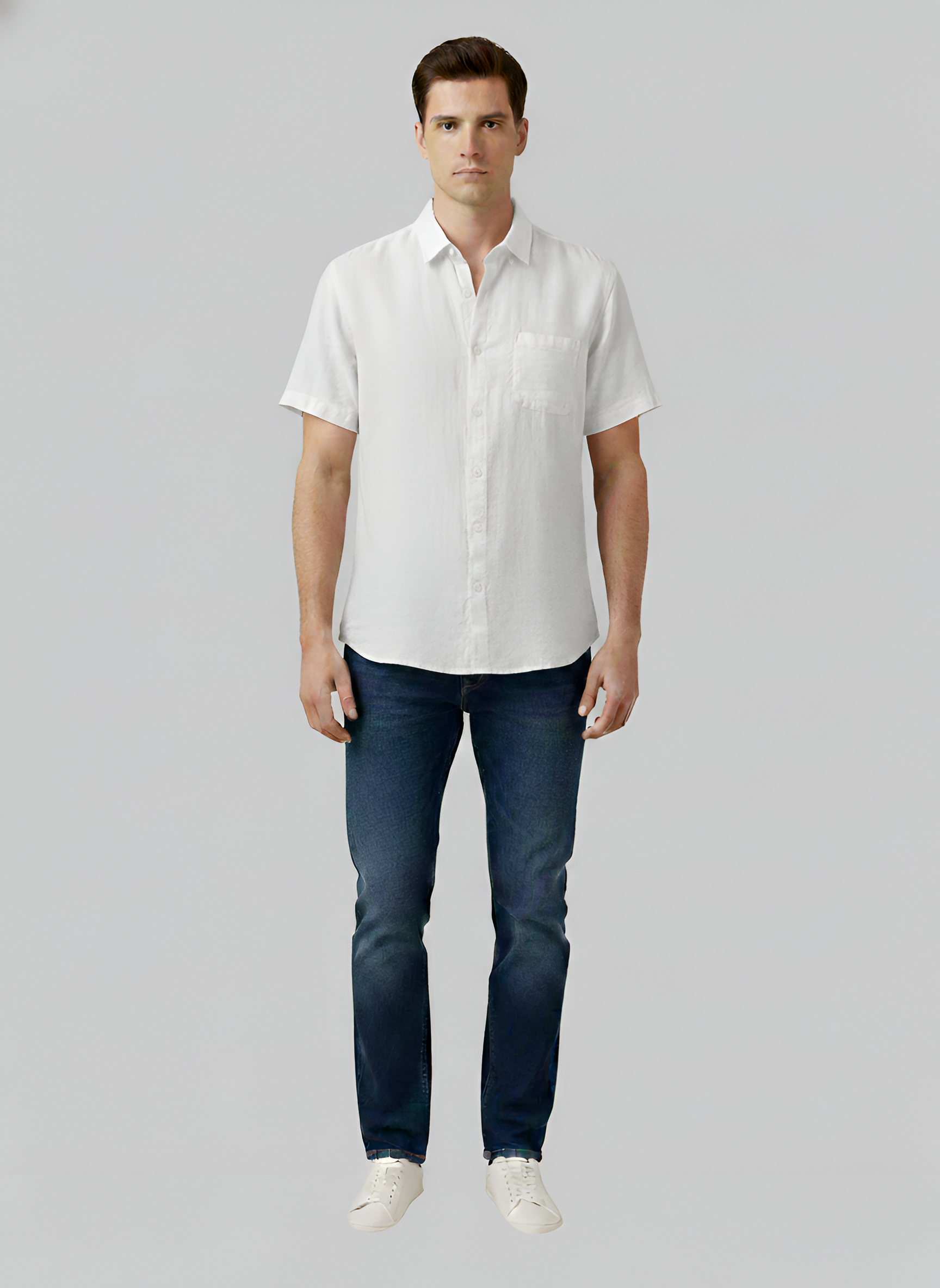 Camicia Uomo in Cotone Manica Corta Vestibilità Regolare con Taschino