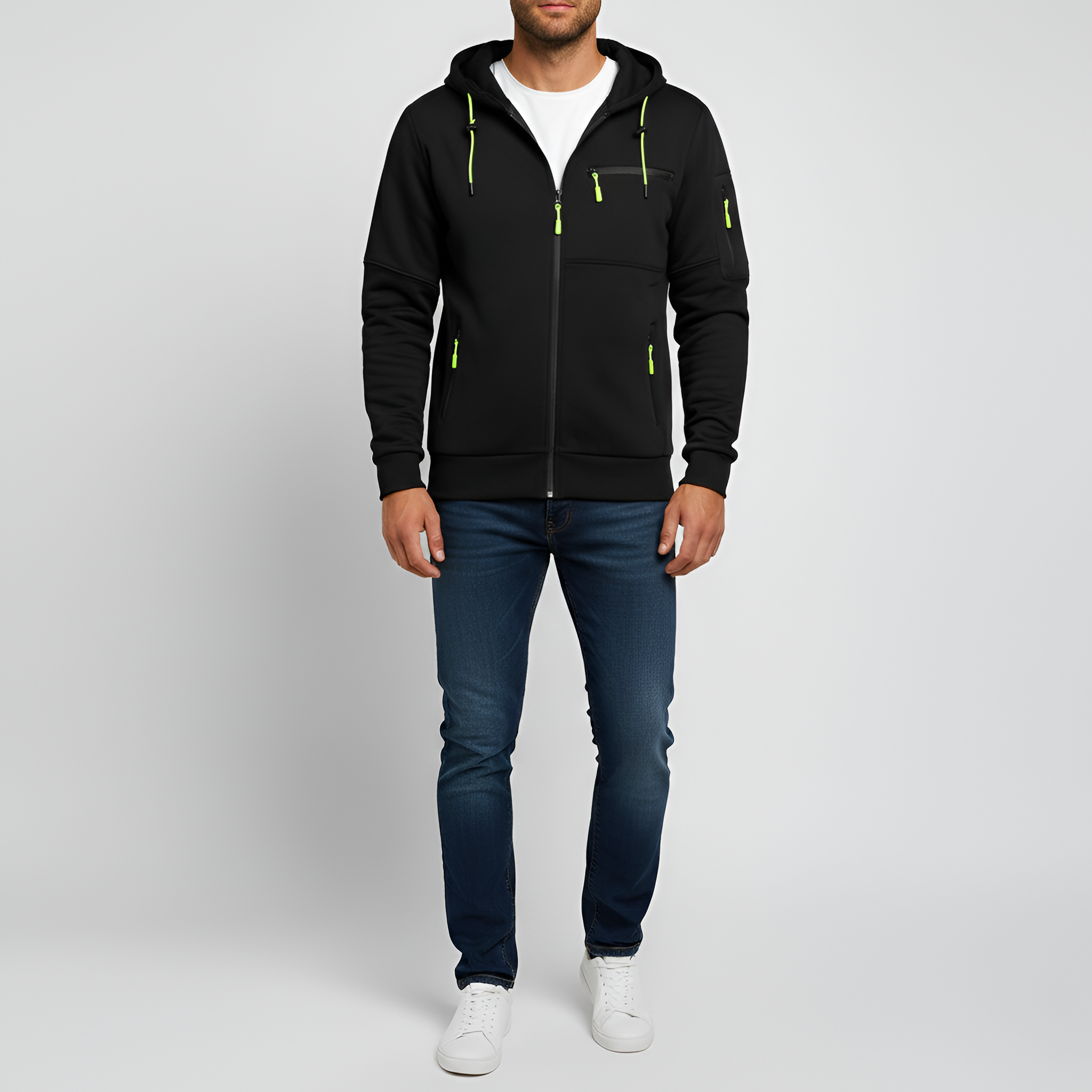 Sweatshirt com capuz masculina com fecho de correr em algodão felpado