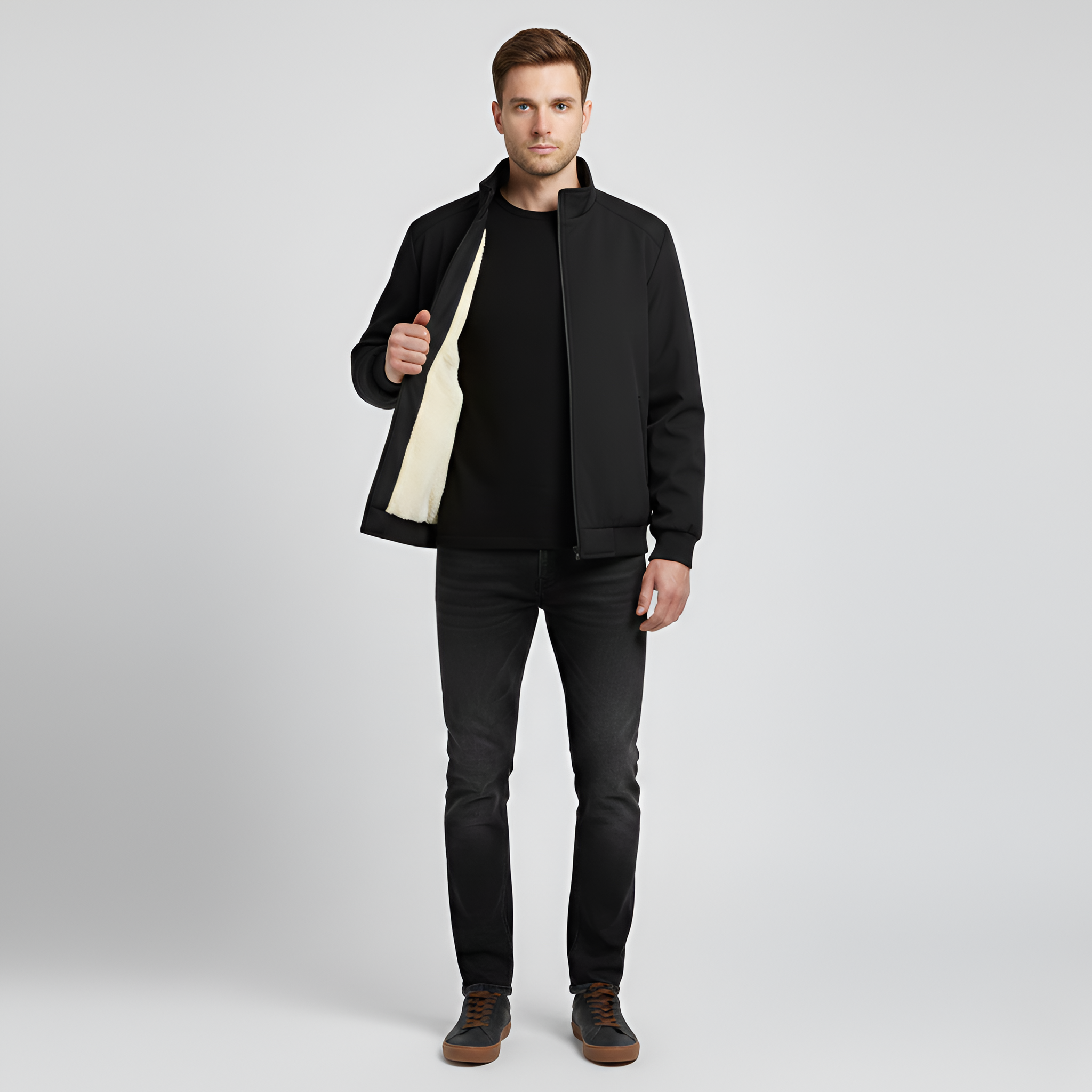 Casaco com interior em lã polar de homem com fecho de correr e gola alta