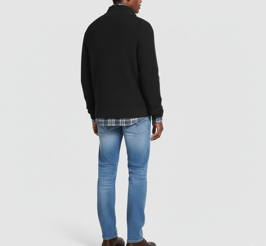 Valerios Fashion pull homme à fermeture éclair col montant en coton