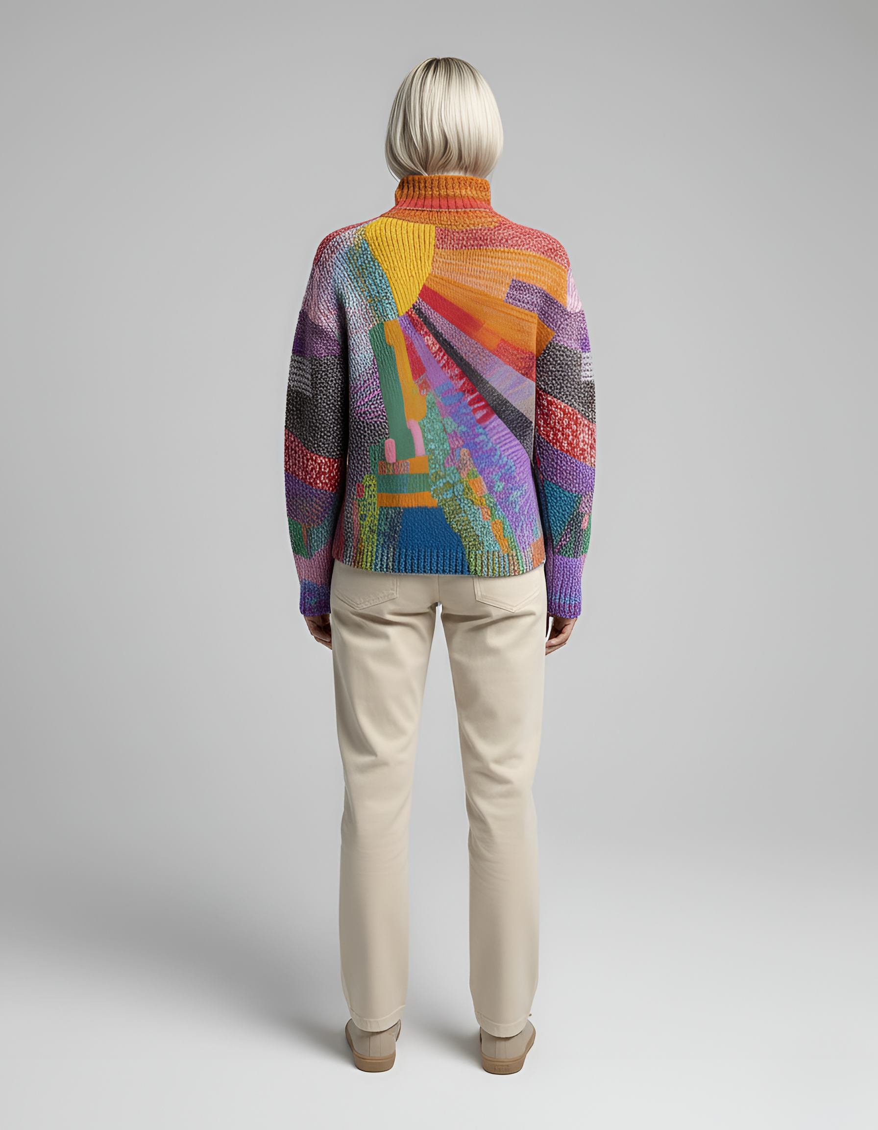 Maglione donna collo alto fantasia astratta in maglia morbida casual invernale