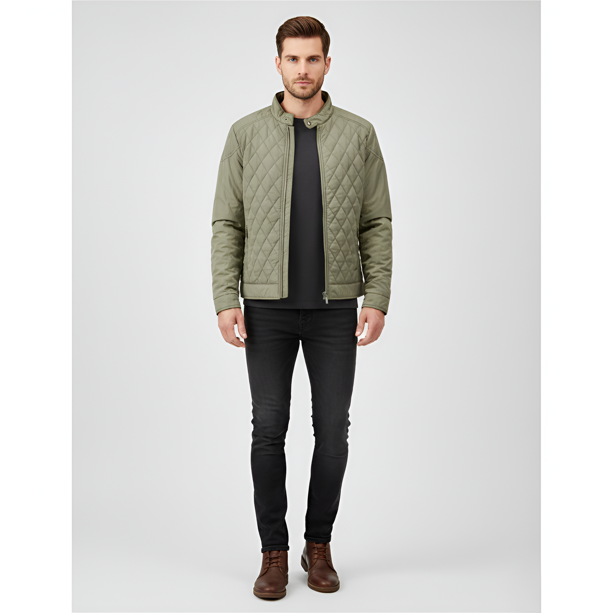 Valerios Fashion Giacca Uomo Trapuntata con Zip e Collo Alto Casual Invernale