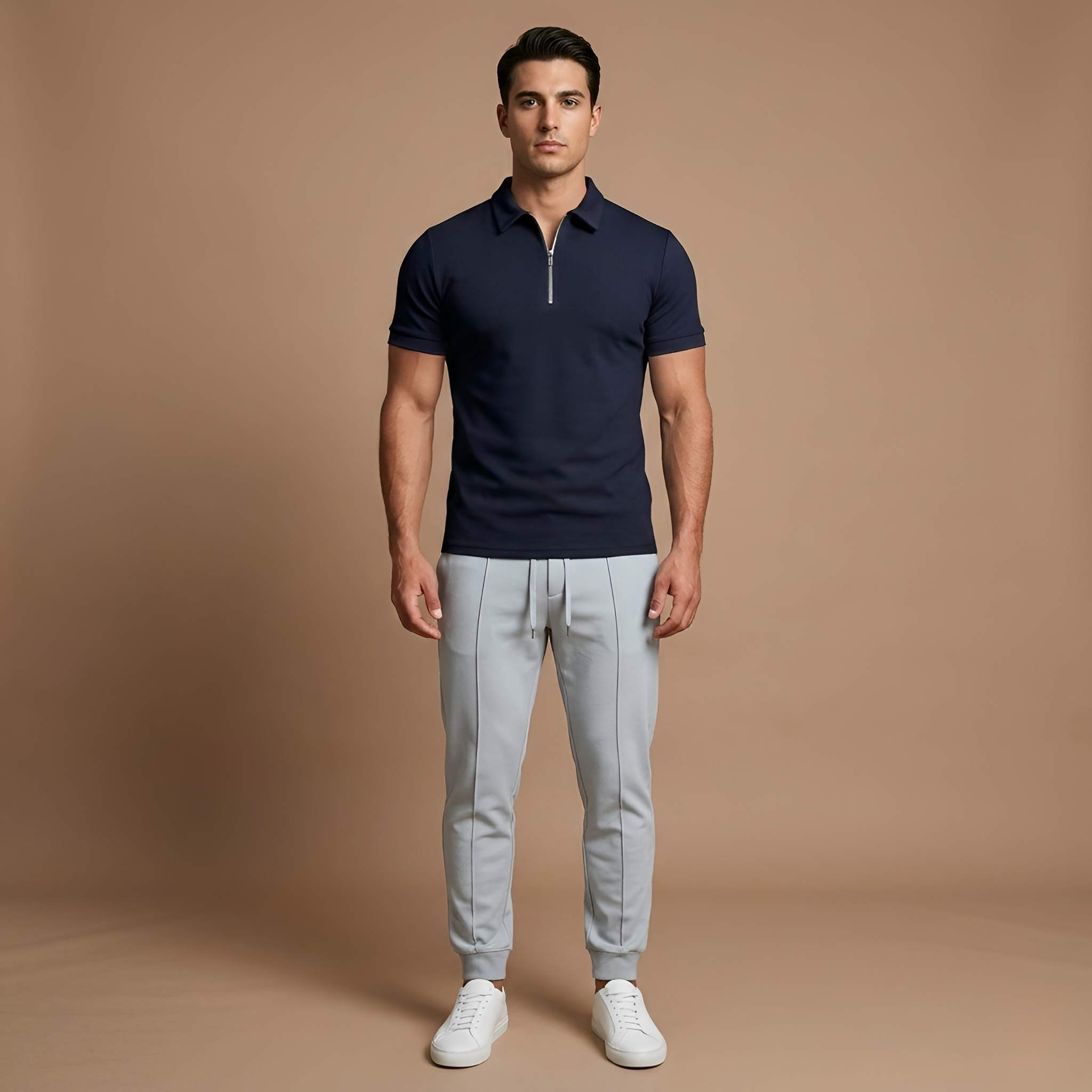 Polo homme manches courtes avec fermeture éclair et col classique coupe ajustée