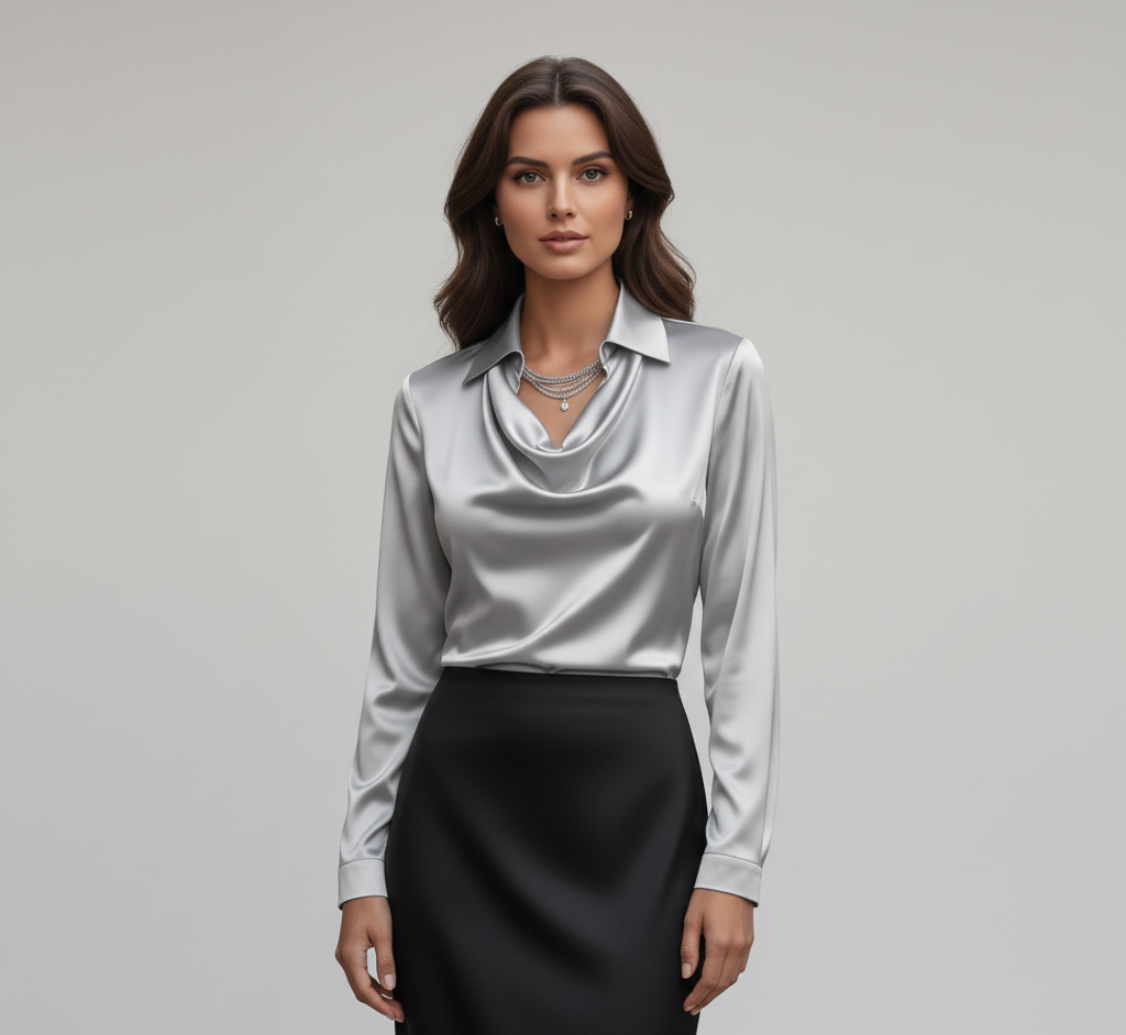 Valerios Fashion camicetta donna satin elegante collo morbido