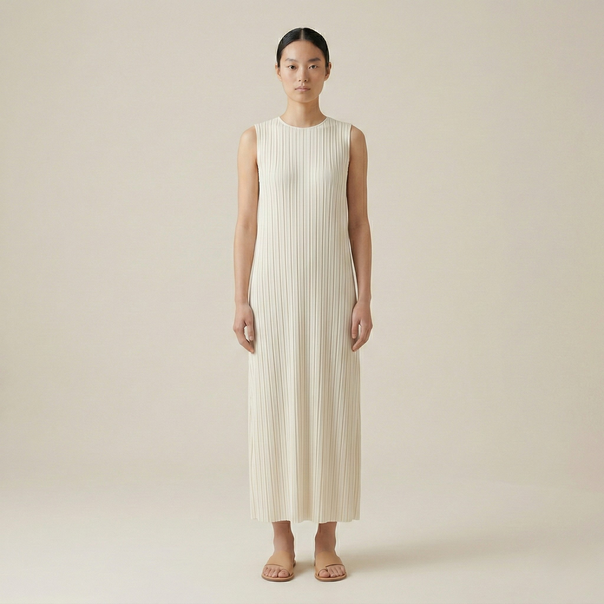 Vestito Lungo Donna Plissettato Manica Corta con Tasche Vestibilità Ampia