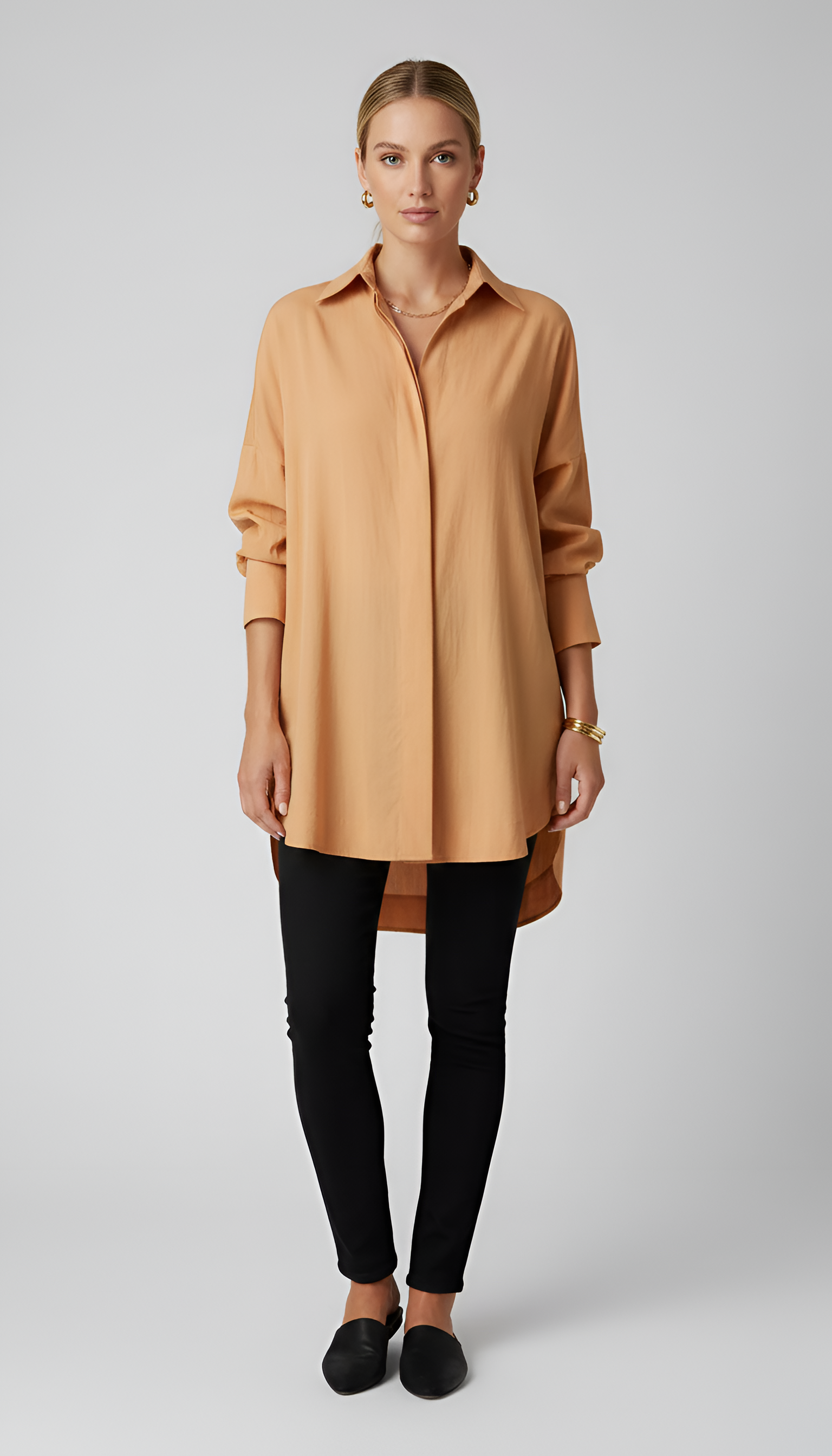 Camisa oversize de algodão para mulher Valerios Fashion com gola clássica
