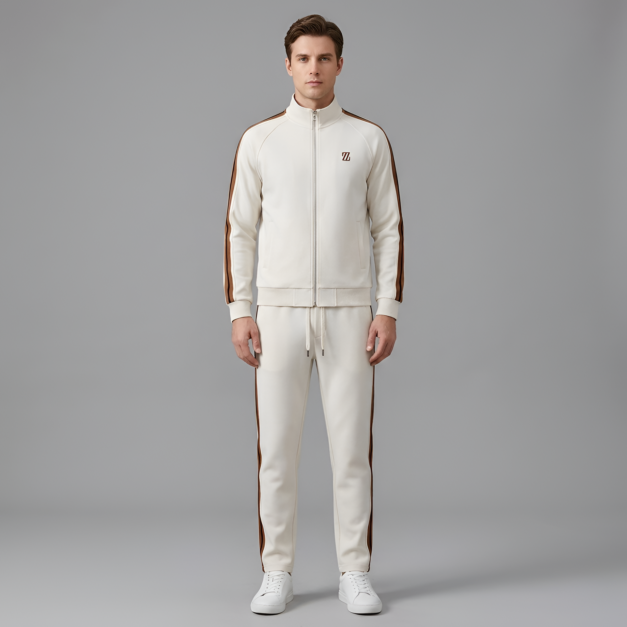 Trening bărbați sportiv complet cu fermoar, bluză și pantaloni jogger