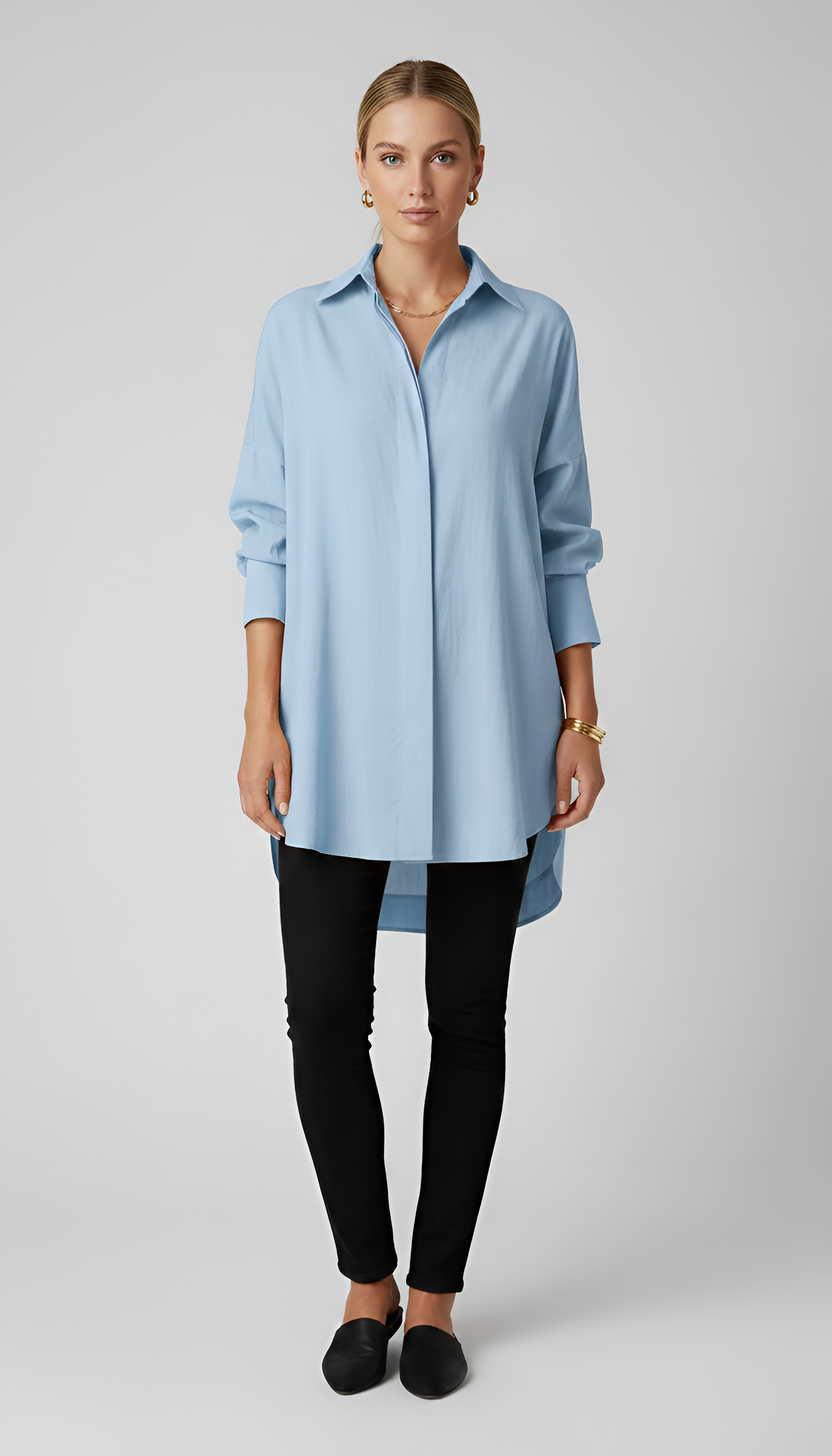 Camisa oversize de algodão para mulher Valerios Fashion com gola clássica