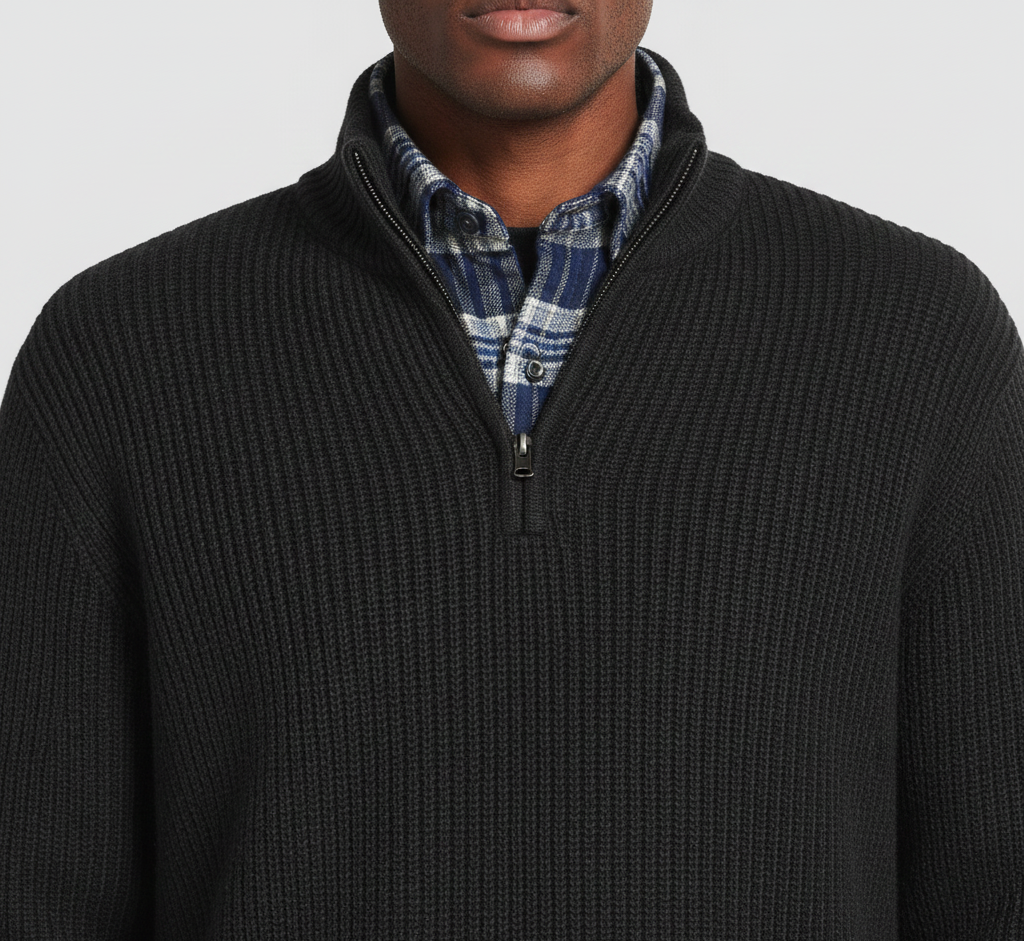 Valerios Fashion pull homme à fermeture éclair col montant en coton