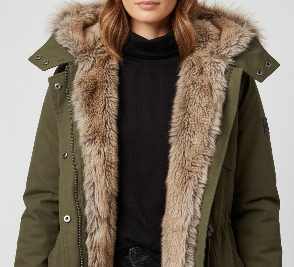 Valerios Fashion dameparka med kunstpels