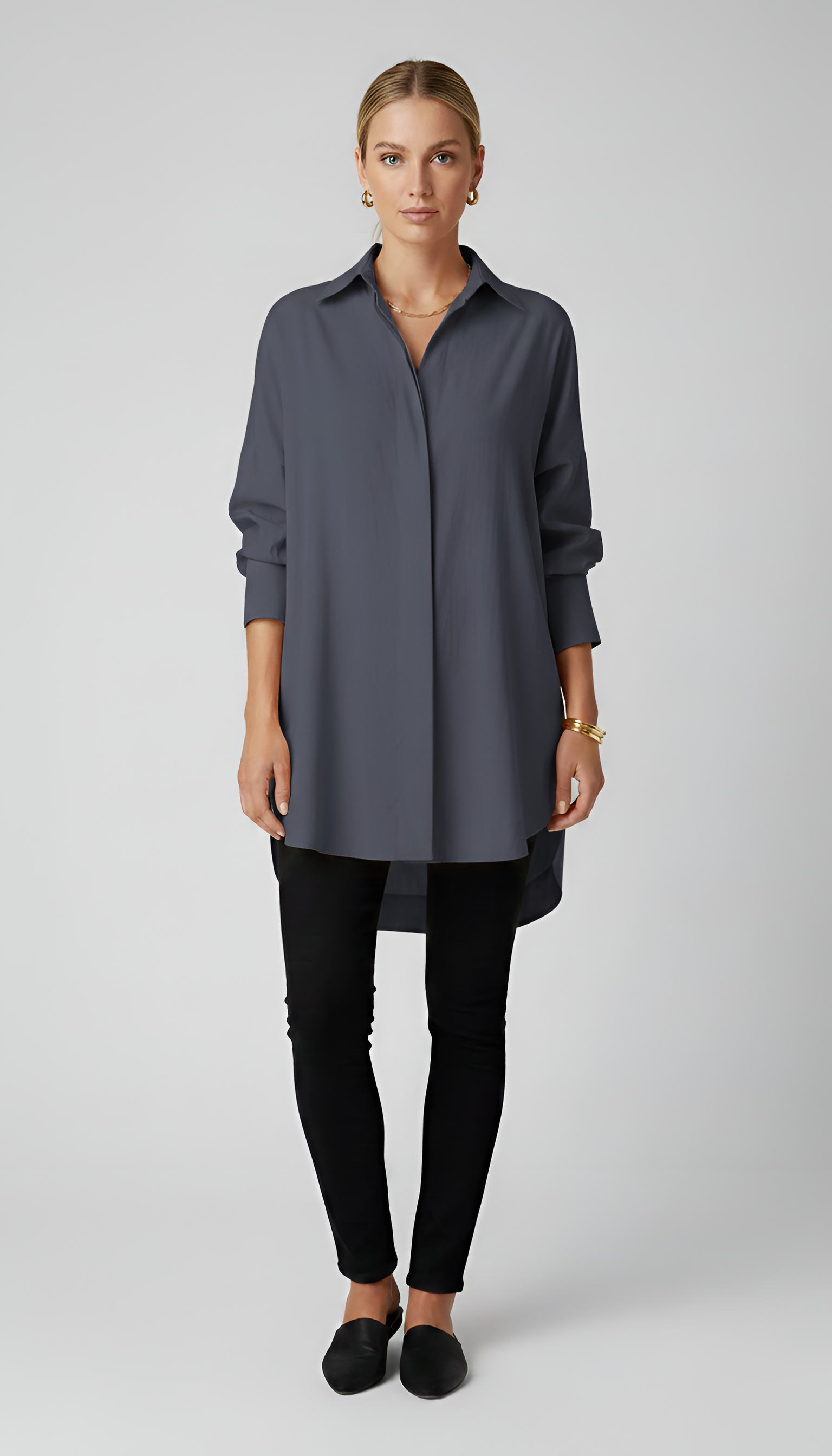 Camisa oversize de algodão para mulher Valerios Fashion com gola clássica
