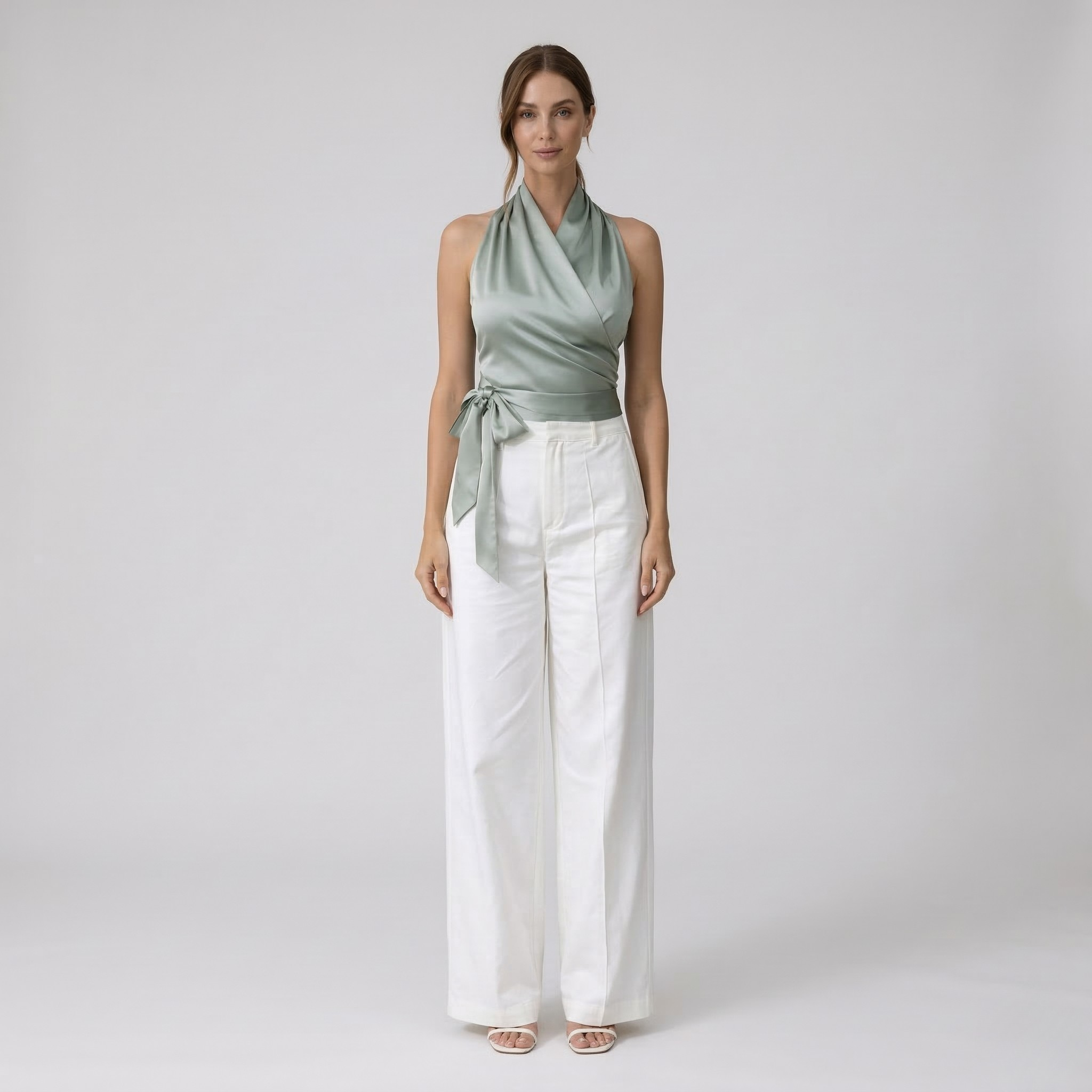 Top Donna Elegant med Halterudskæring og Bælte Ærmeløs Slim Fit Bluse