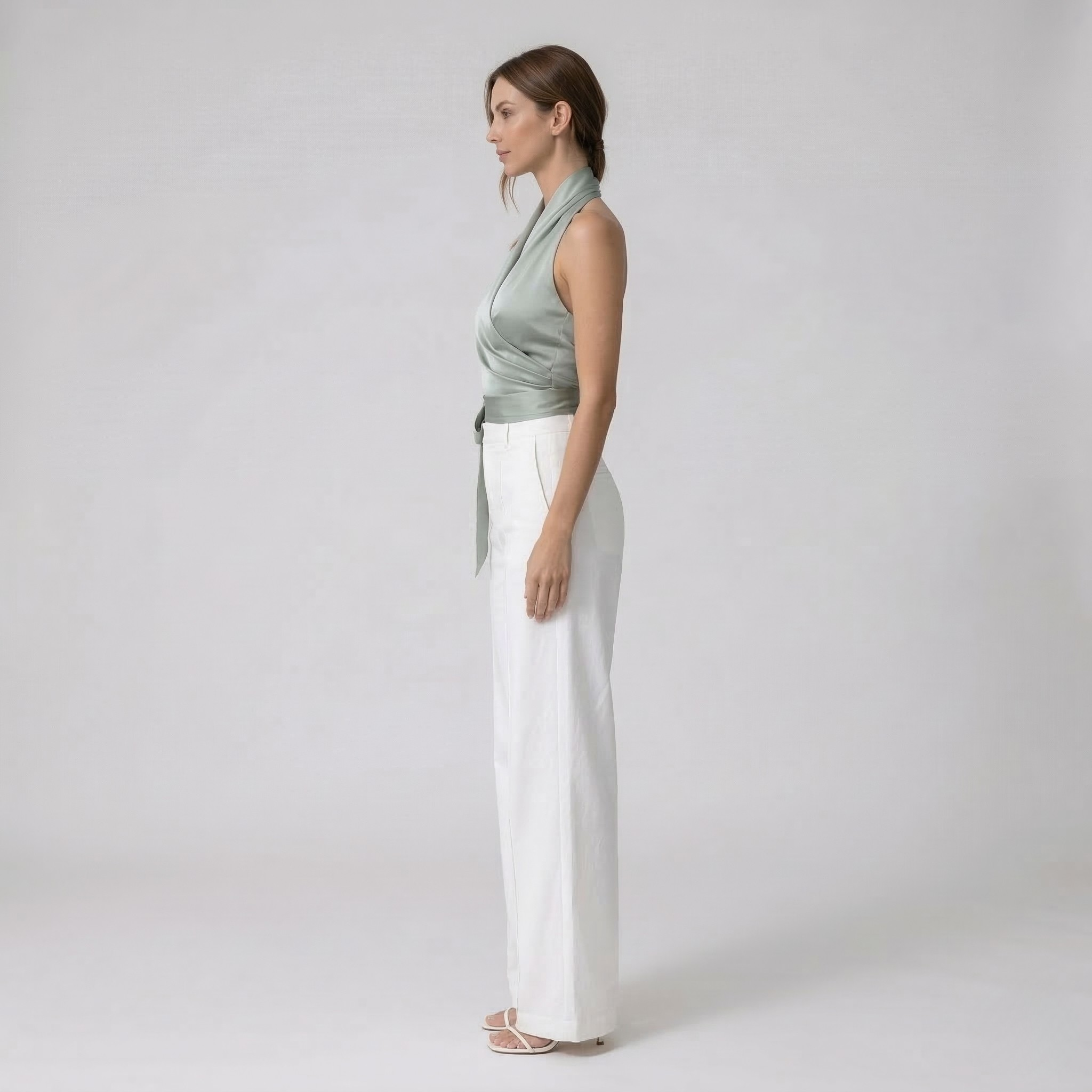 Top Donna Elegant med Halterudskæring og Bælte Ærmeløs Slim Fit Bluse