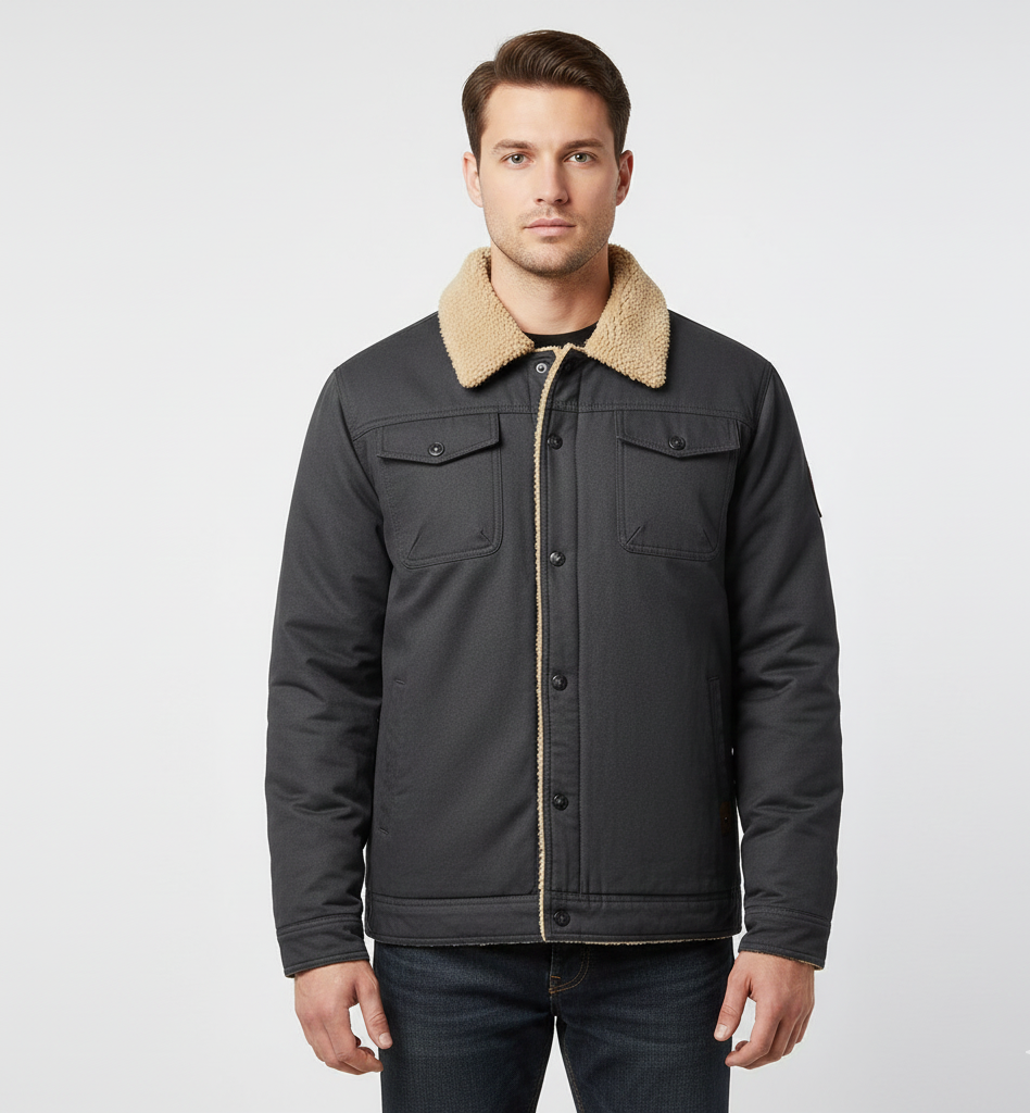 Valerios Fashion men's winter padded jacket with casual teddy collar