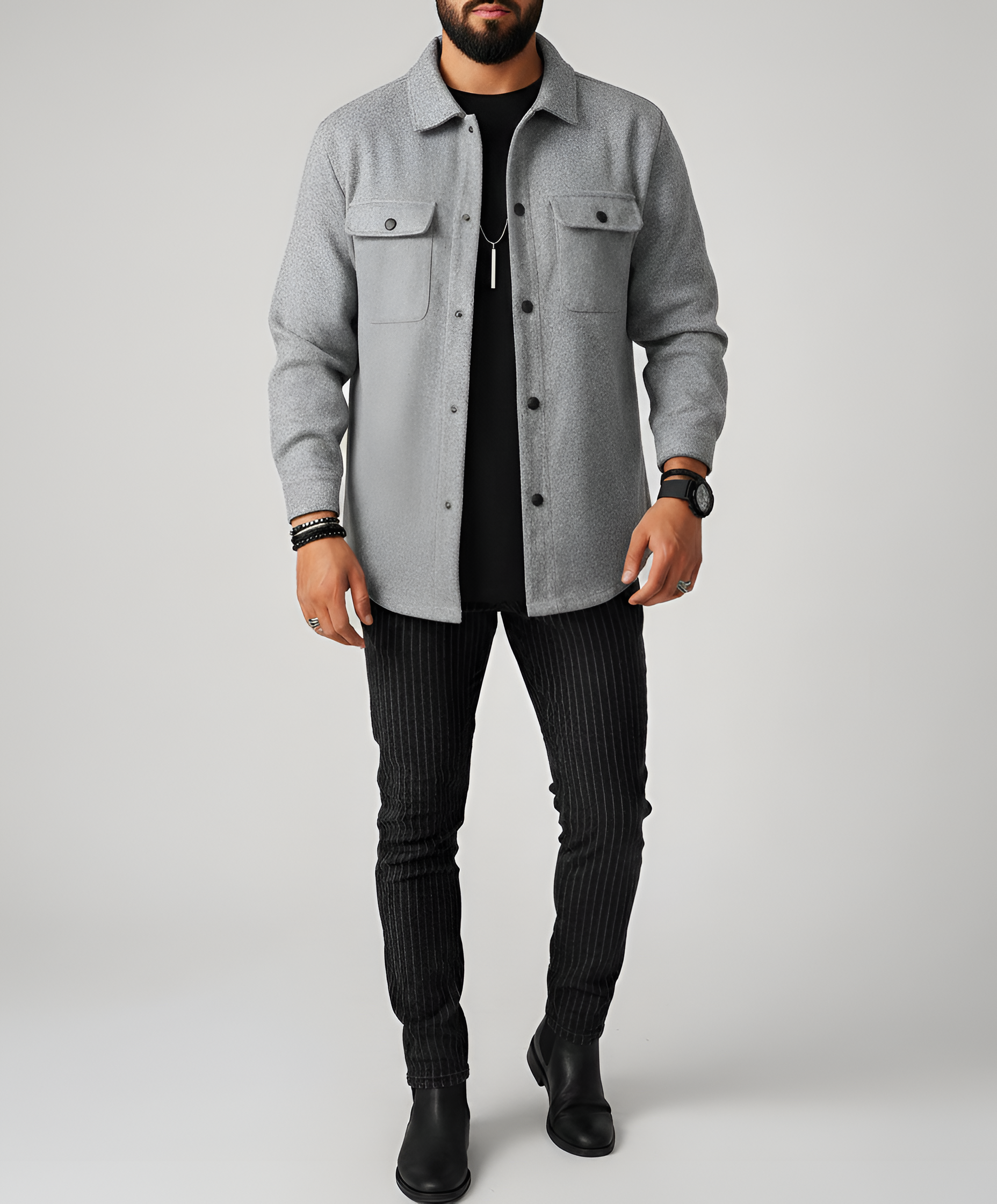 Valerios Fashion overshirt uomo in misto lana a maniche lunghe