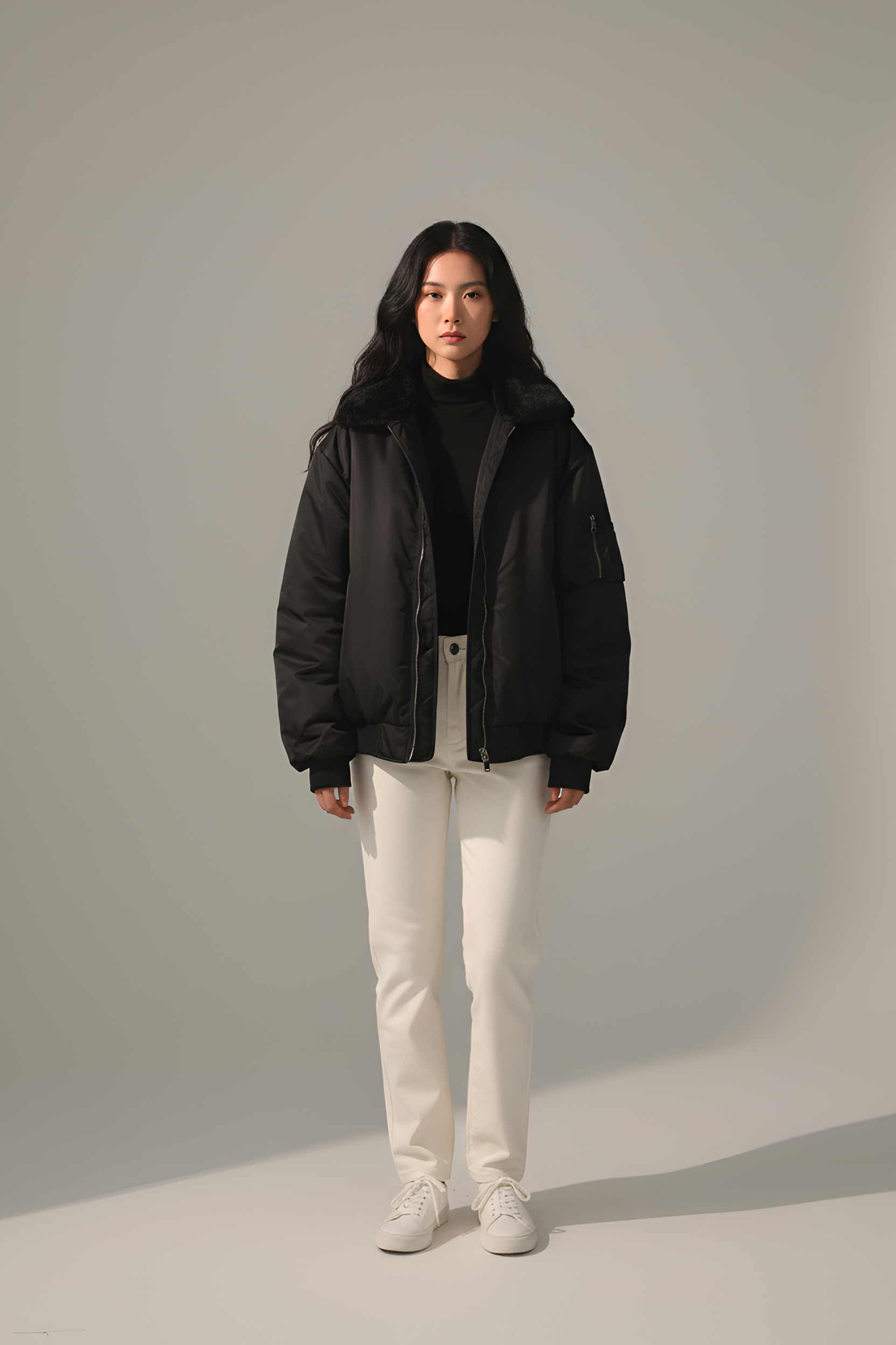 Valerios Fashion Casaco Mulher em Pelo Sintético com Fecho de Eclair Ajuste Solto