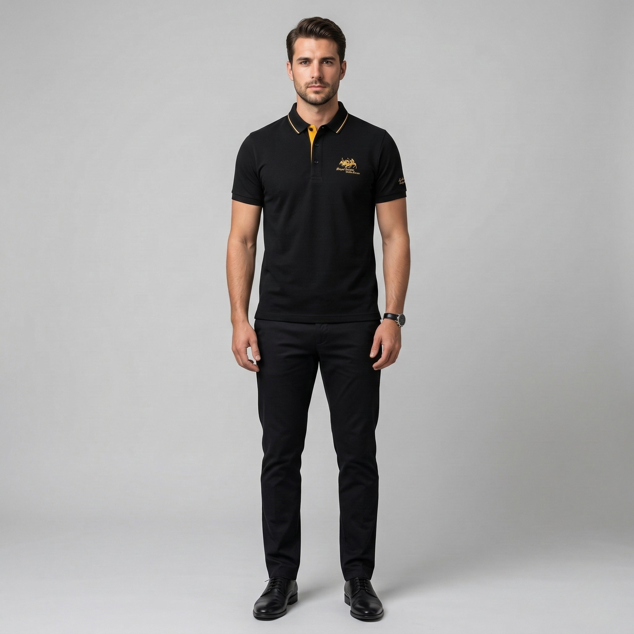 Pánské bavlněné polo tričko s krátkým rukávem, límečkem a knoflíky, casual polo tričko
