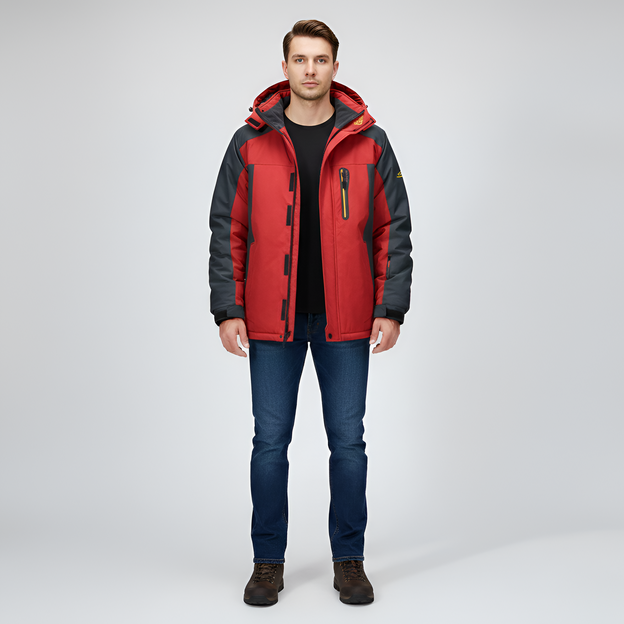Men's jacket with hood and fleece lining in durable technical fabric