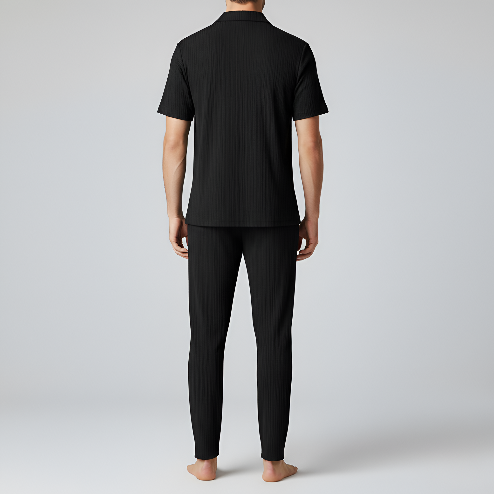 Conjunto de pijama para hombre con camiseta de manga corta y pantalones largos con efecto canalé