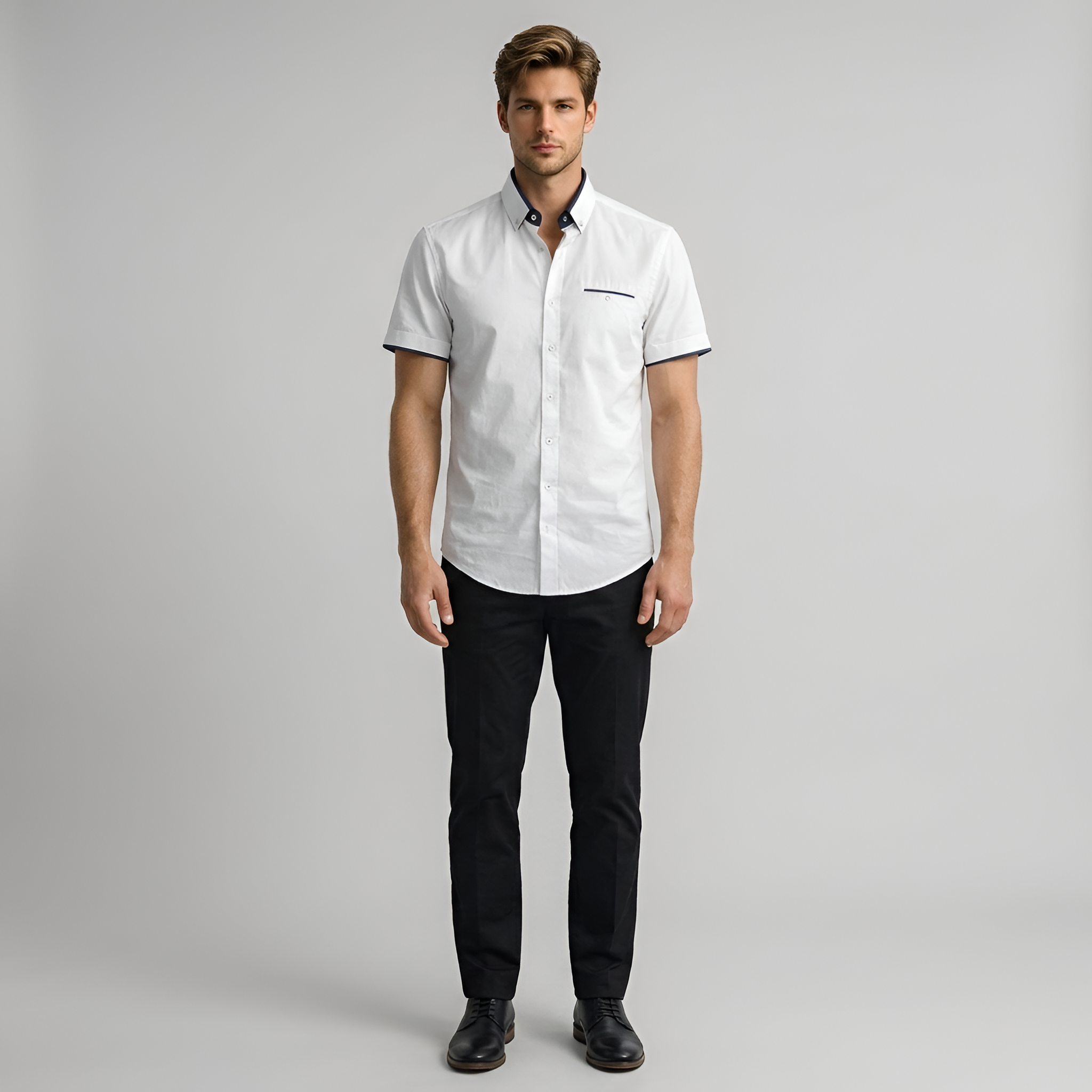 Camicia Uomo Maniche Corte in Cotone con Colletto Button Down Slim Fit
