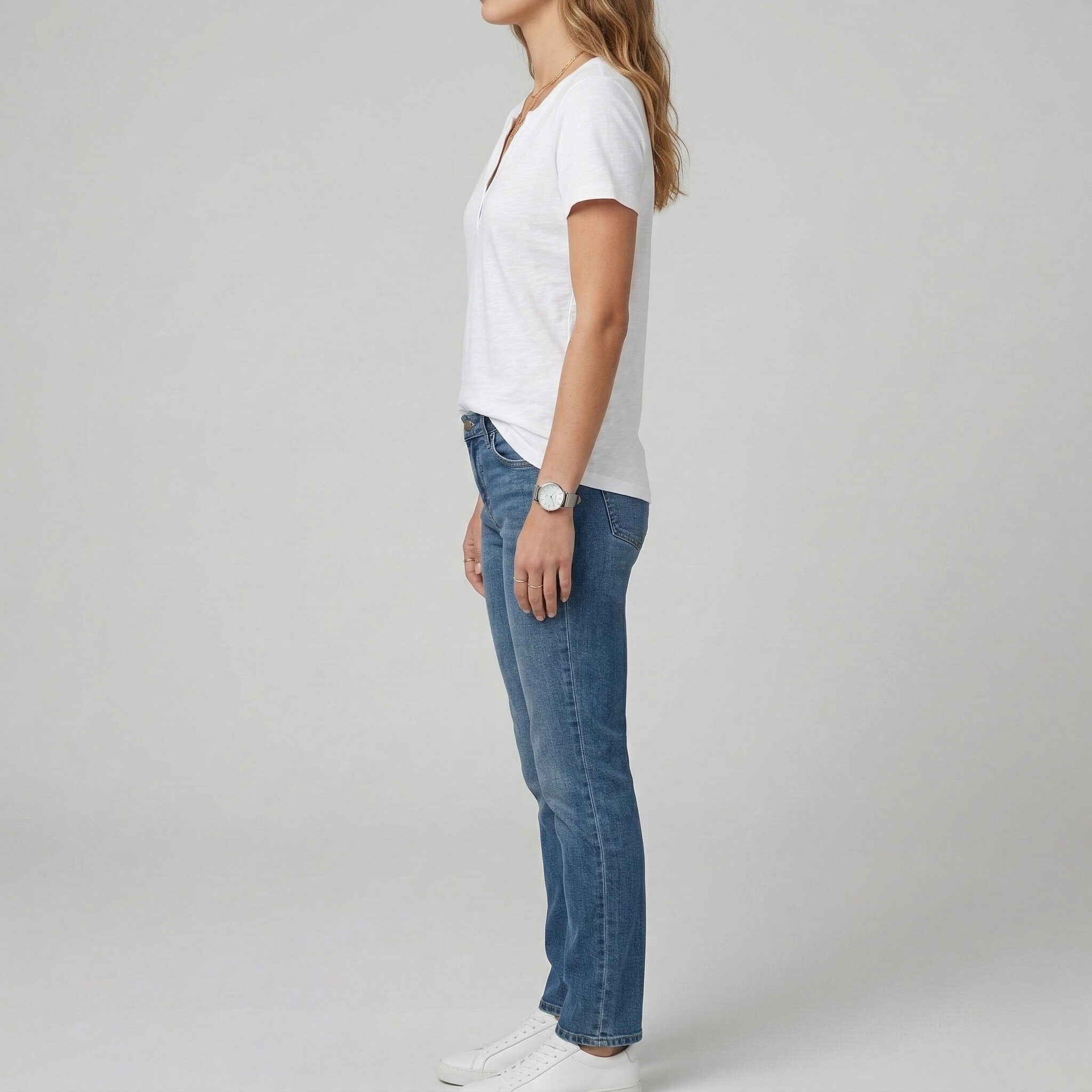 Tricou damă din bumbac cu decolteu în V, mâneci scurte, casual, croială regulară