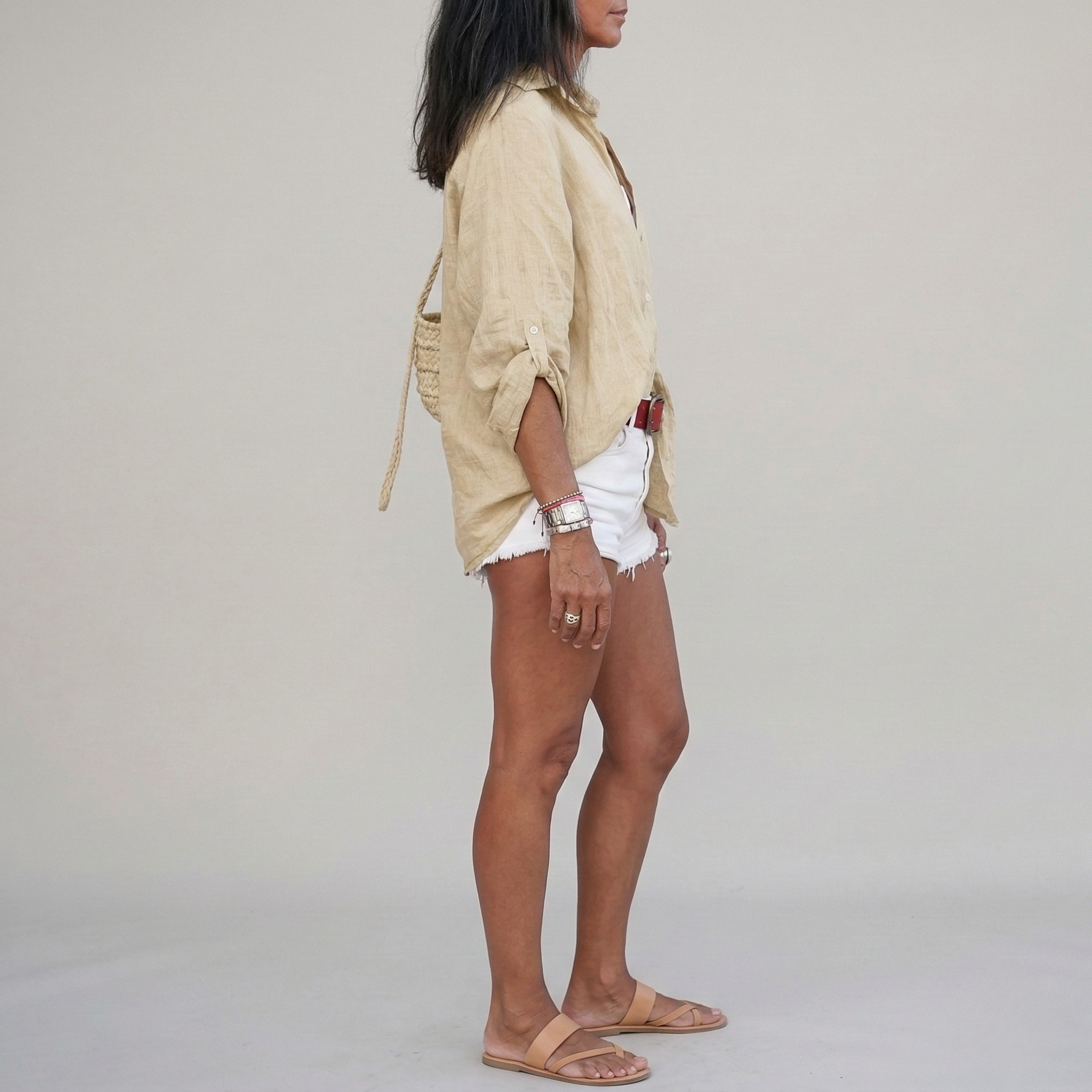 Camisa de linho para mulher, mangas compridas, com botões, camisa de verão casual oversize para mulher