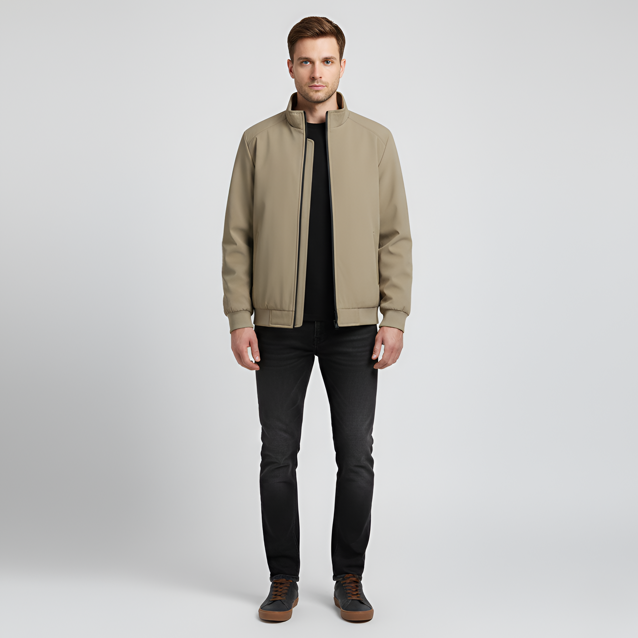 Casaco com interior em lã polar de homem com fecho de correr e gola alta