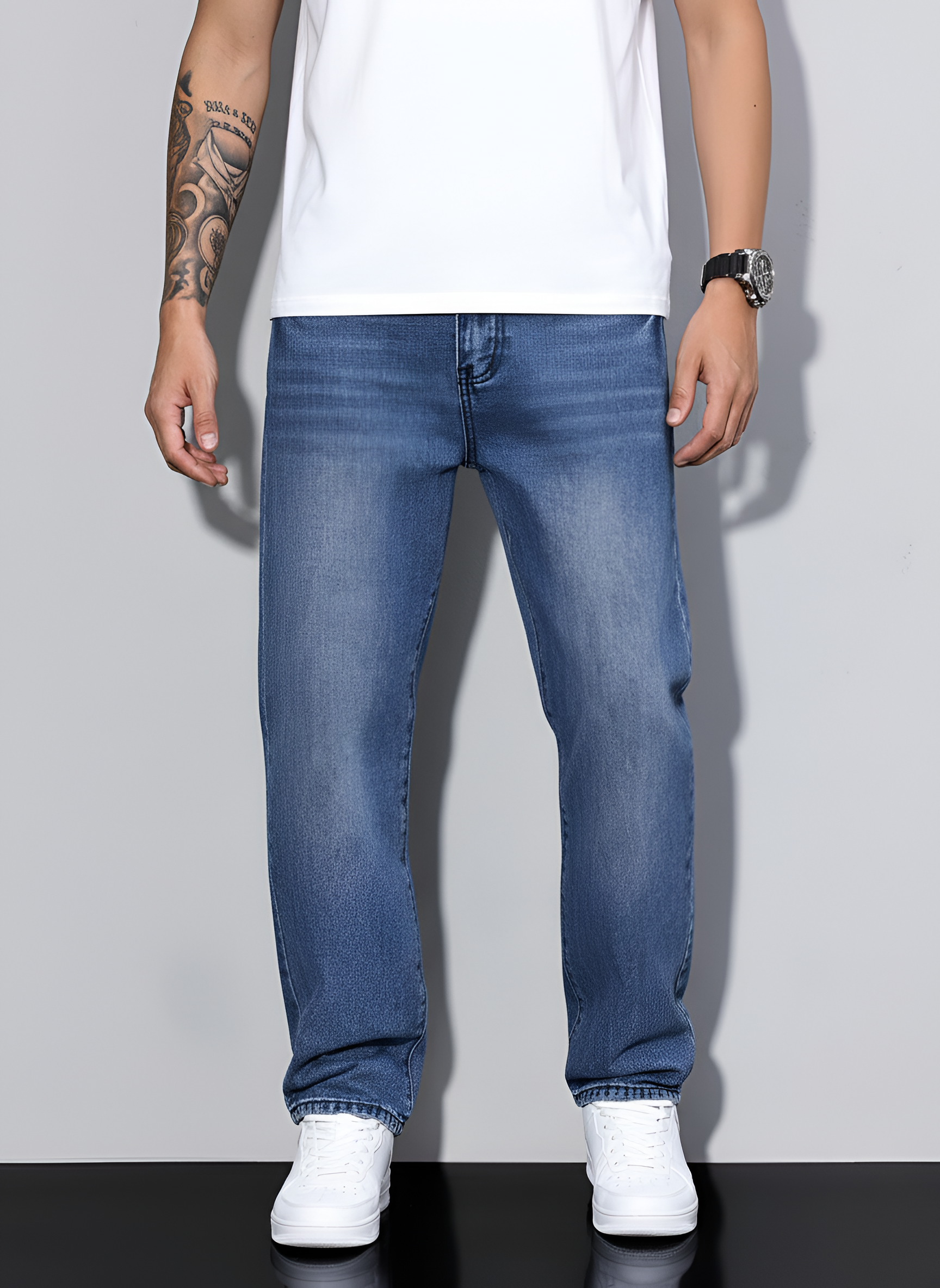 Valerios mode jeans til mænd casual i bomuldsdenim med almindelig pasform