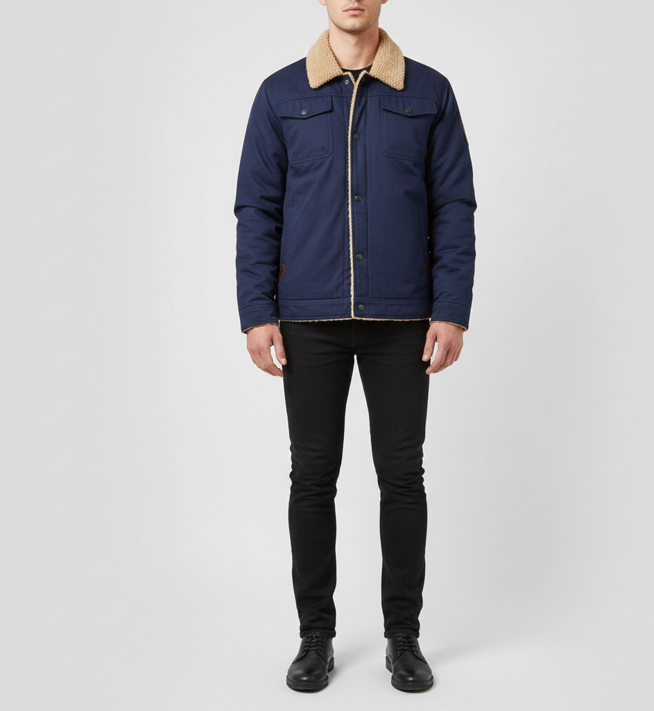 Valerios Fashion men's winter padded jacket with casual teddy collar