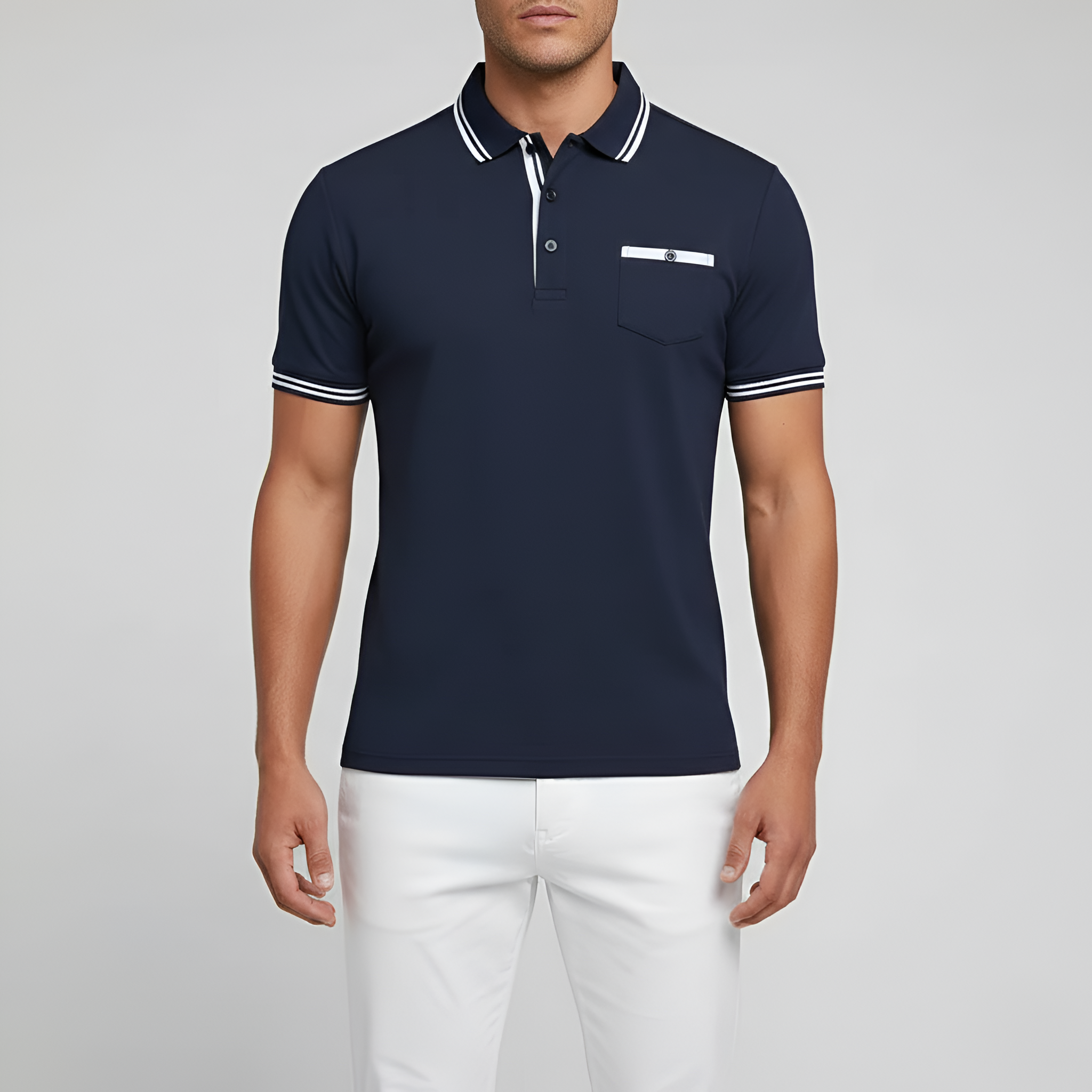 Polo Uomo in Cotone Manica Corta con Colletto e Taschino Slim Fit