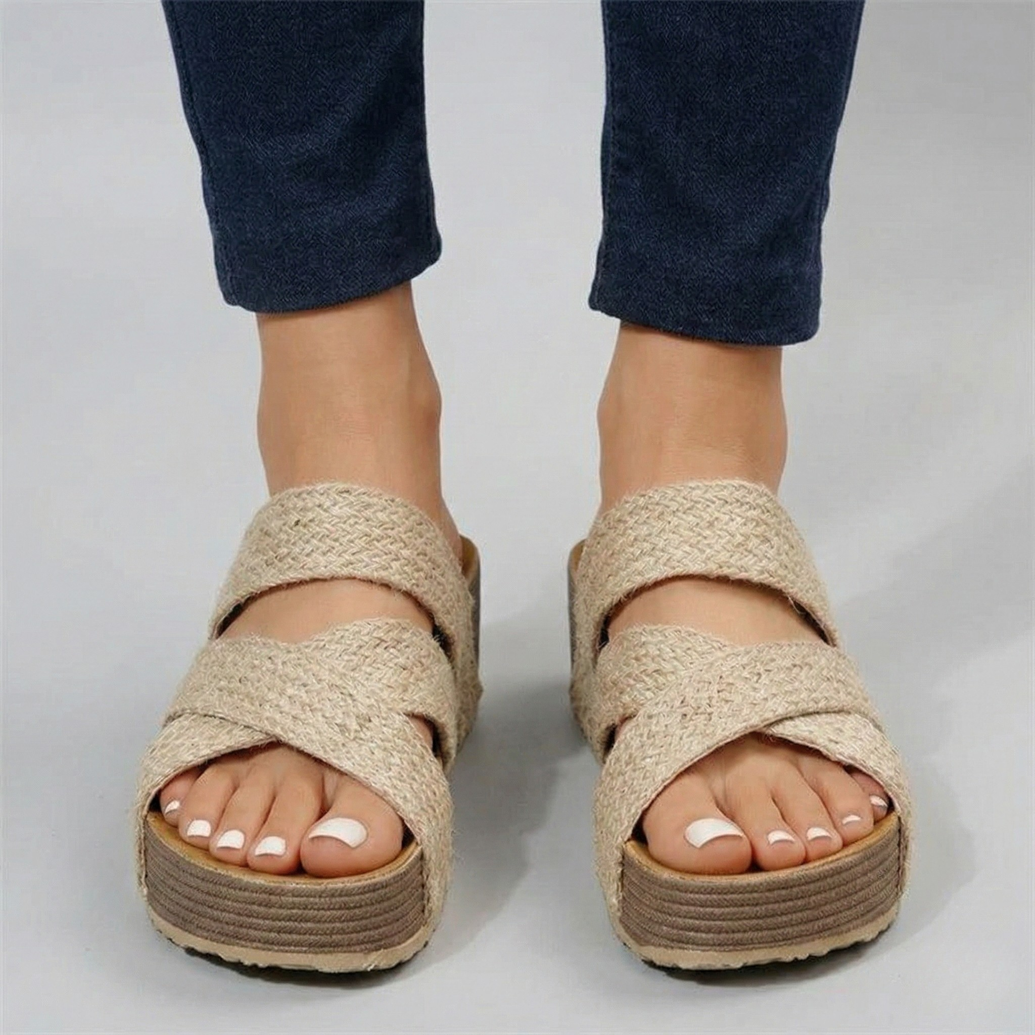 Sandali donna con zeppa e fasce intrecciate in similpelle comfort