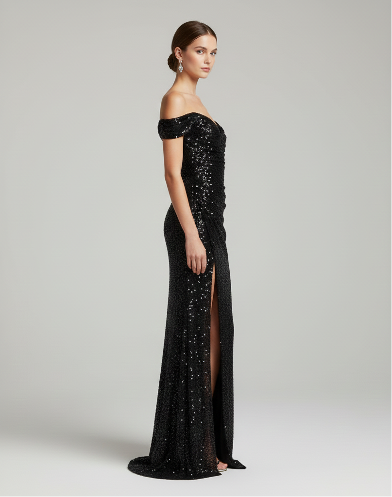 Valerios Fashion abito maxi da sera elegante con paillettes e spacco laterale