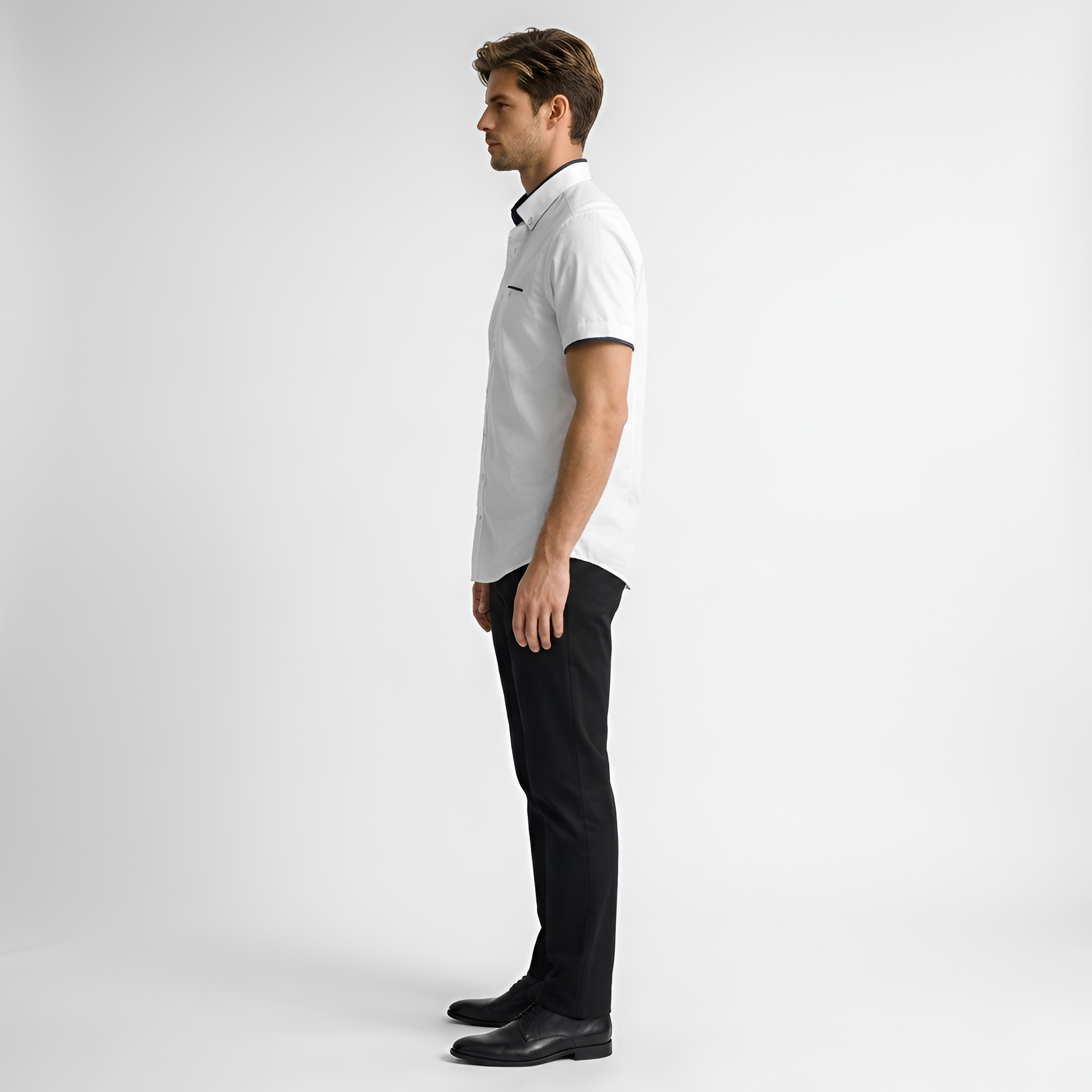 Camicia Uomo Maniche Corte in Cotone con Colletto Button Down Slim Fit