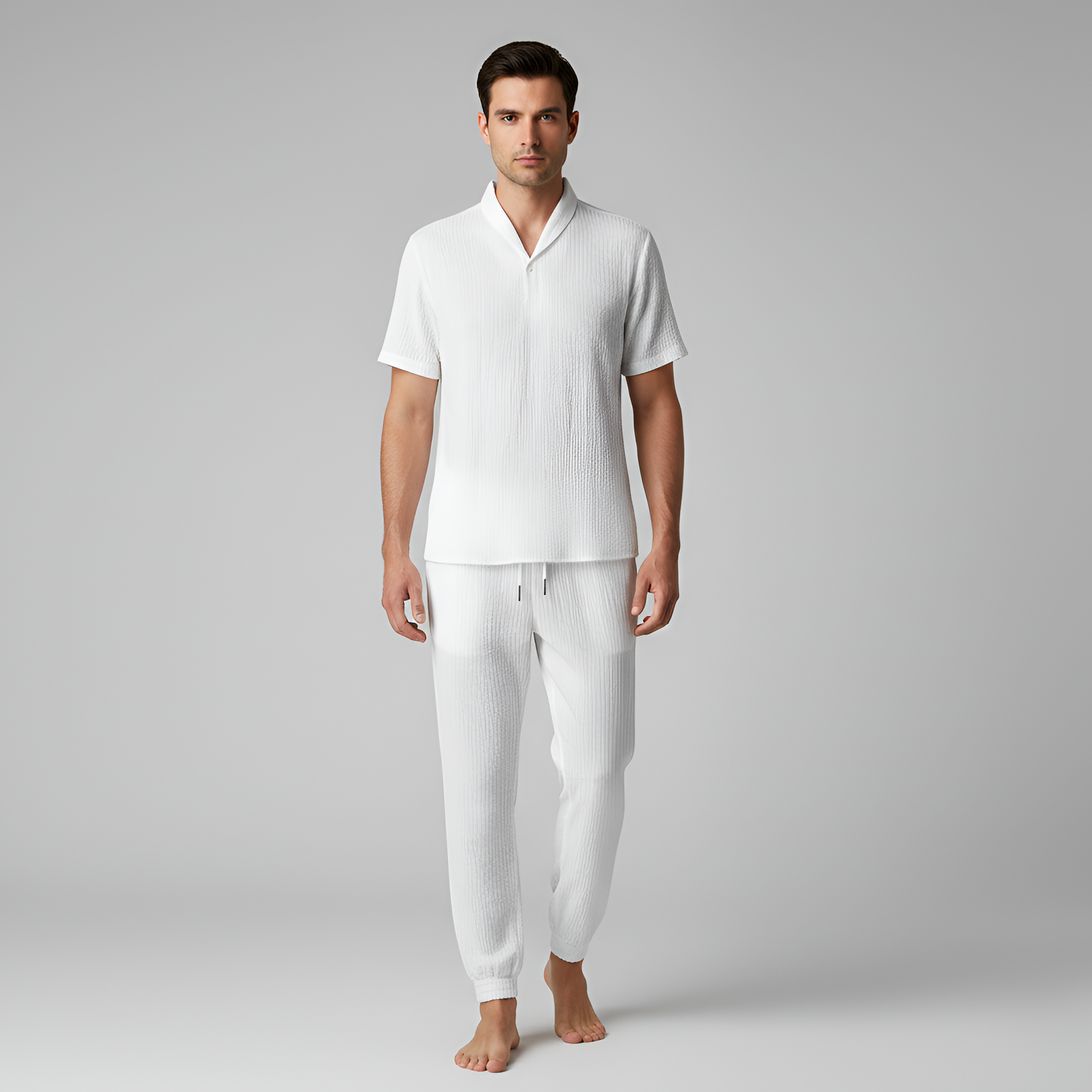 Conjunto de pijama para hombre con camiseta de manga corta y pantalones largos con efecto canalé