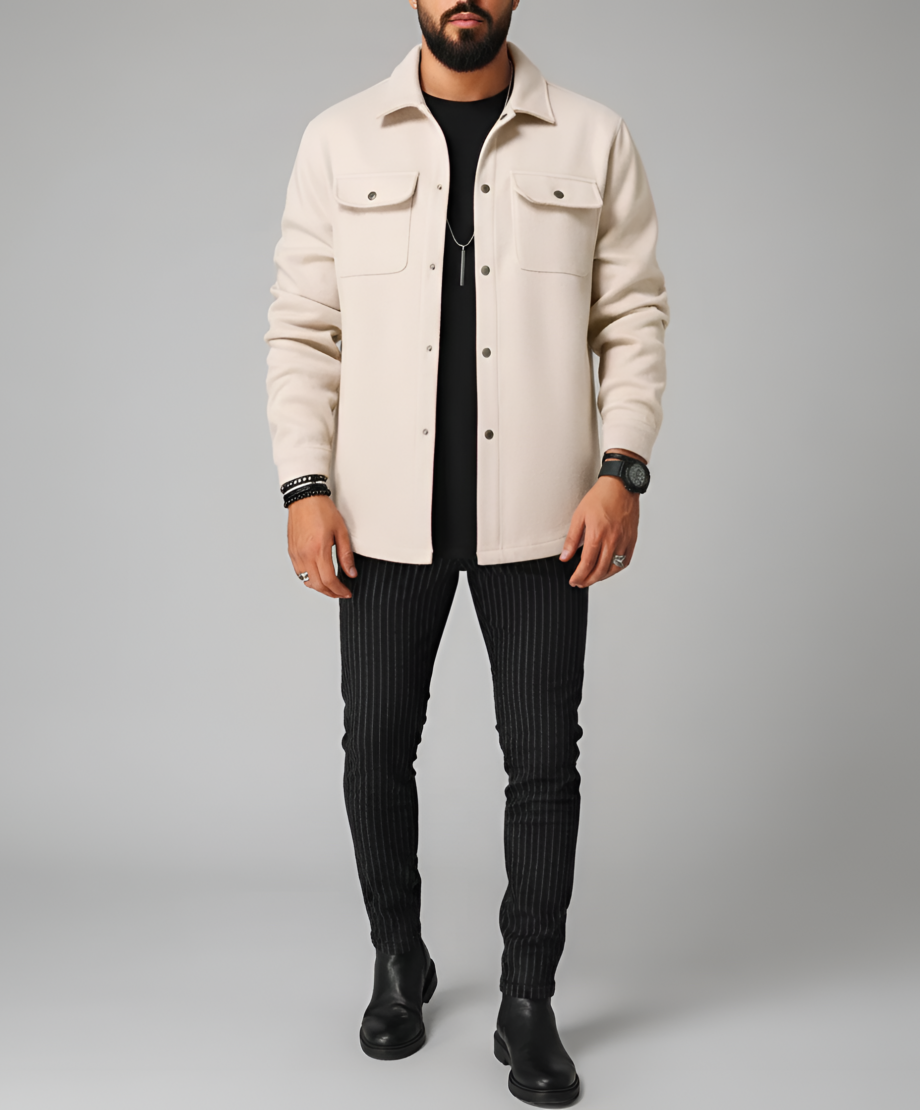 Valerios Fashion overshirt uomo in misto lana a maniche lunghe