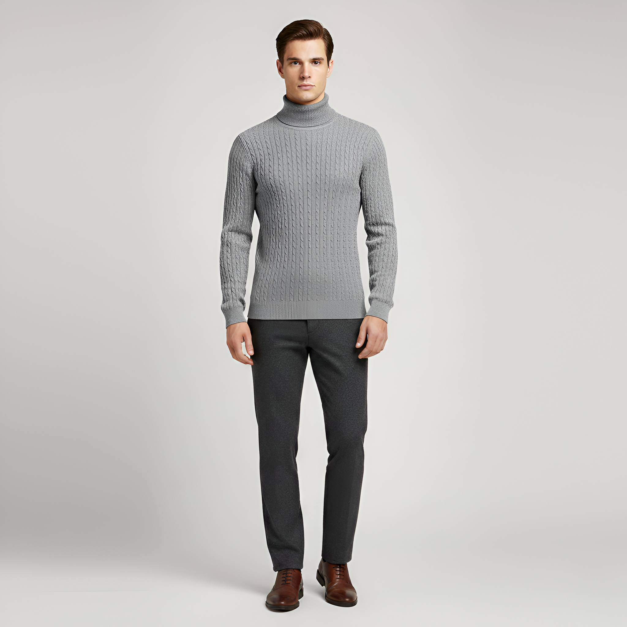 Valerios Fashion férfi bordás kötött garbó pulóver