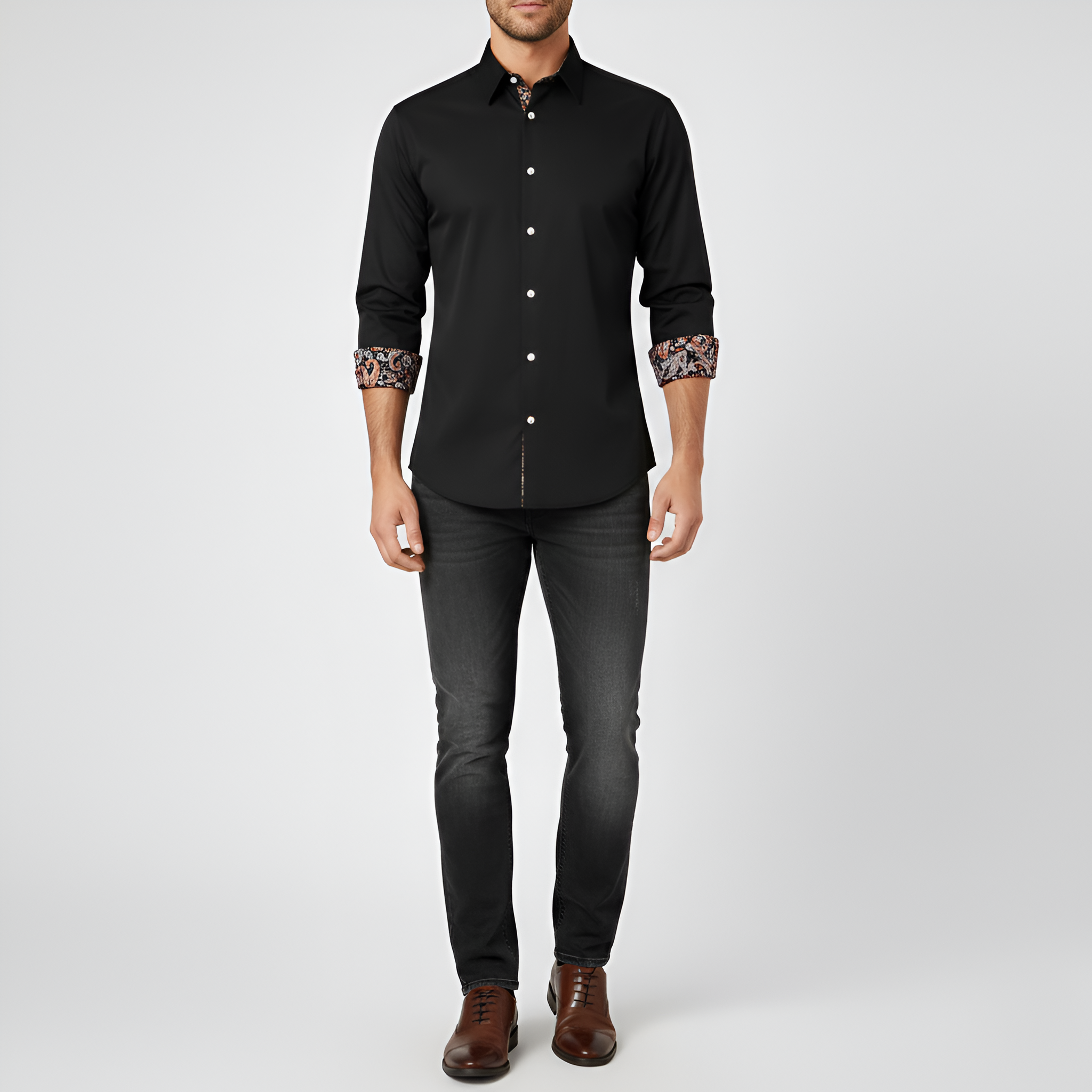 Valerios Fashion Men's Slim Fit Cotton Shirt with Printed Details