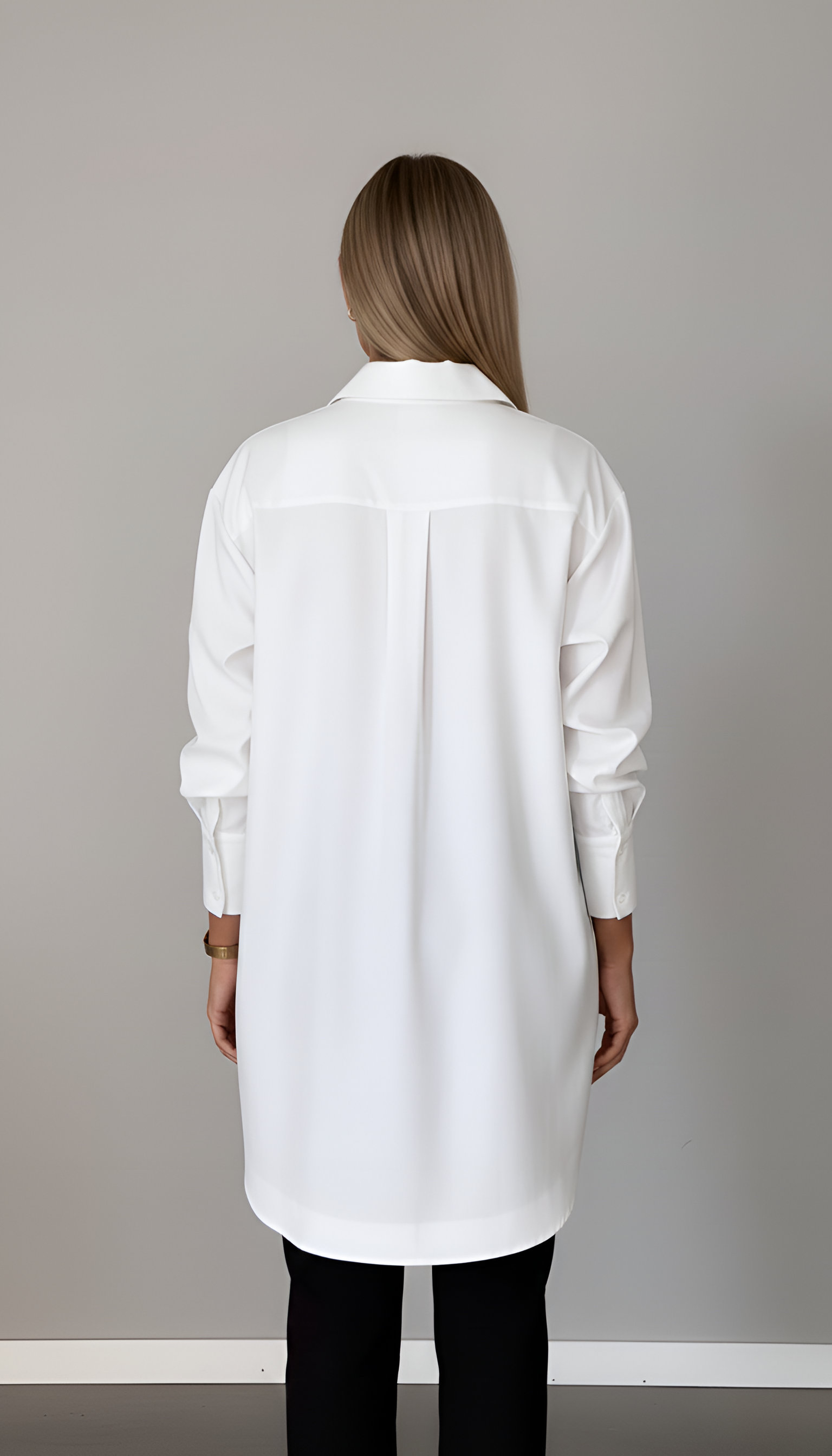 Camisa oversize de algodão para mulher Valerios Fashion com gola clássica
