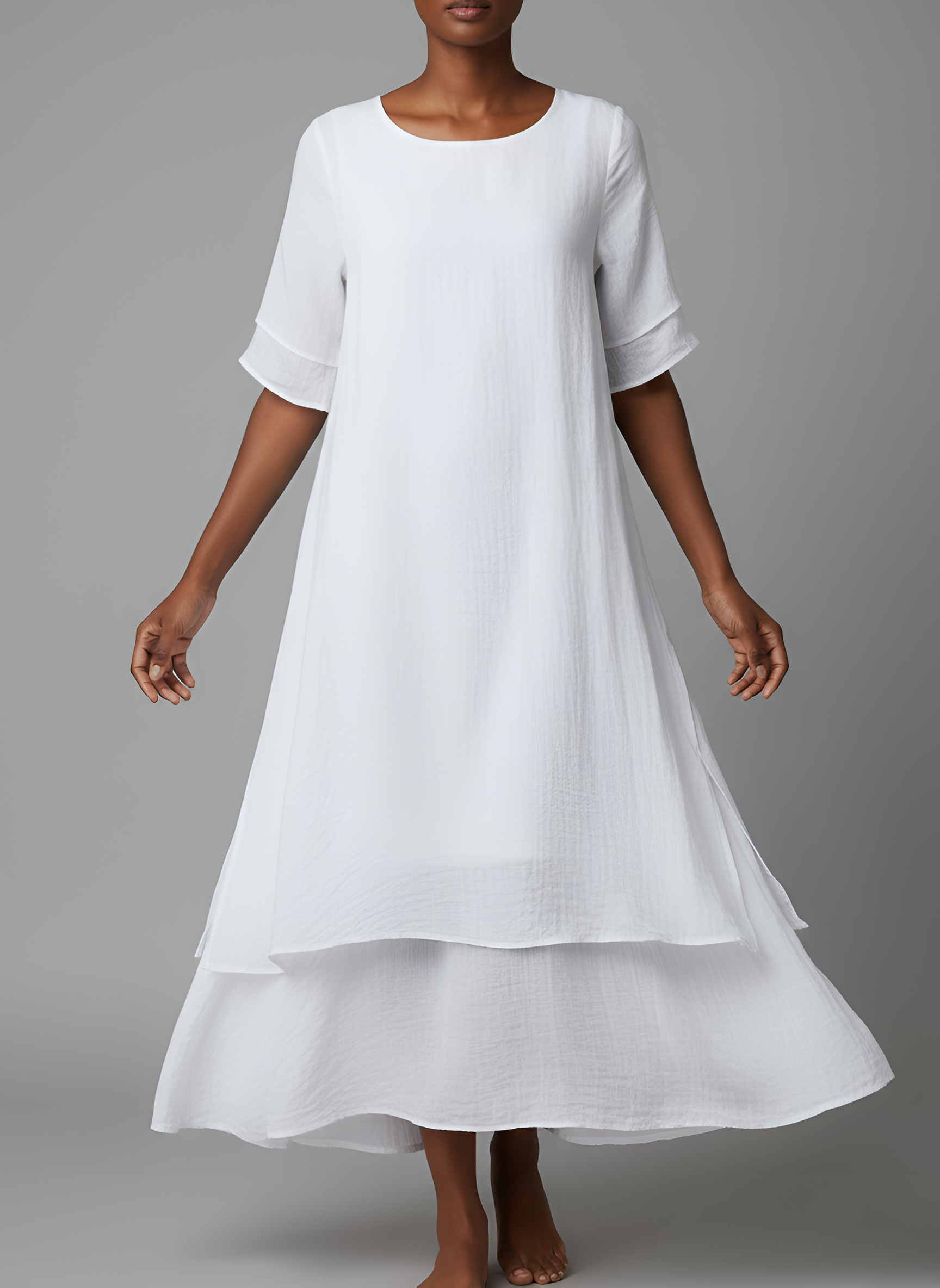 Midi šaty pre ženy s krátkymi rukávmi a širokým strihom z ľahkej látky